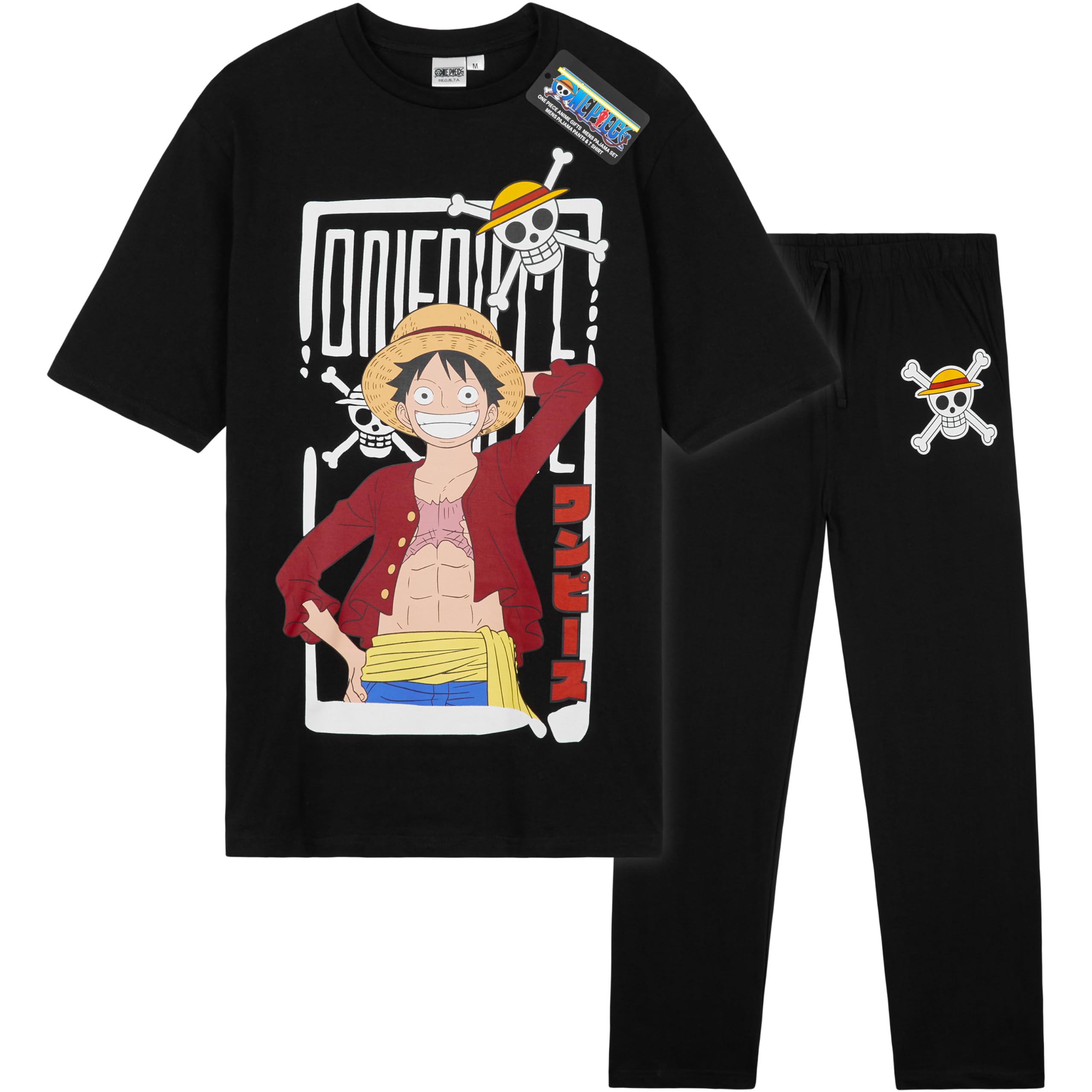 One Piece Pyjama Herren Schlafanzug Set, Weich & Atmungsaktiv, Anime Ruffy Hausanzug, Geschenke für Männer & Teenager XL Schwarz Angebot bei HelloDeals