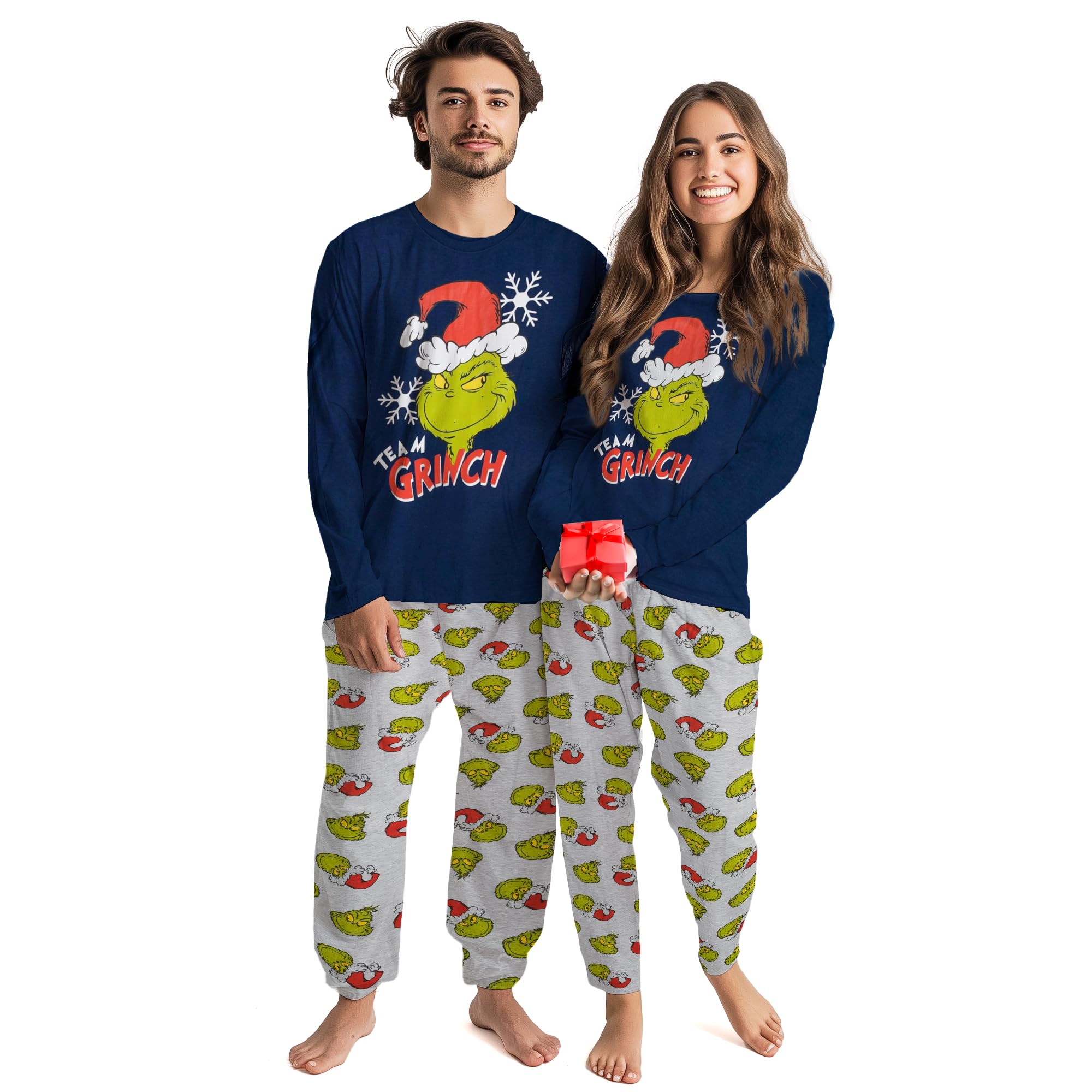 United Labels Grinch Schlafanzug für Damen und Herren, Blau Grau, Pyjama Set lang, Schlafanzug Winter Weihnachten L Blau/Grau Angebot bei HelloDeals