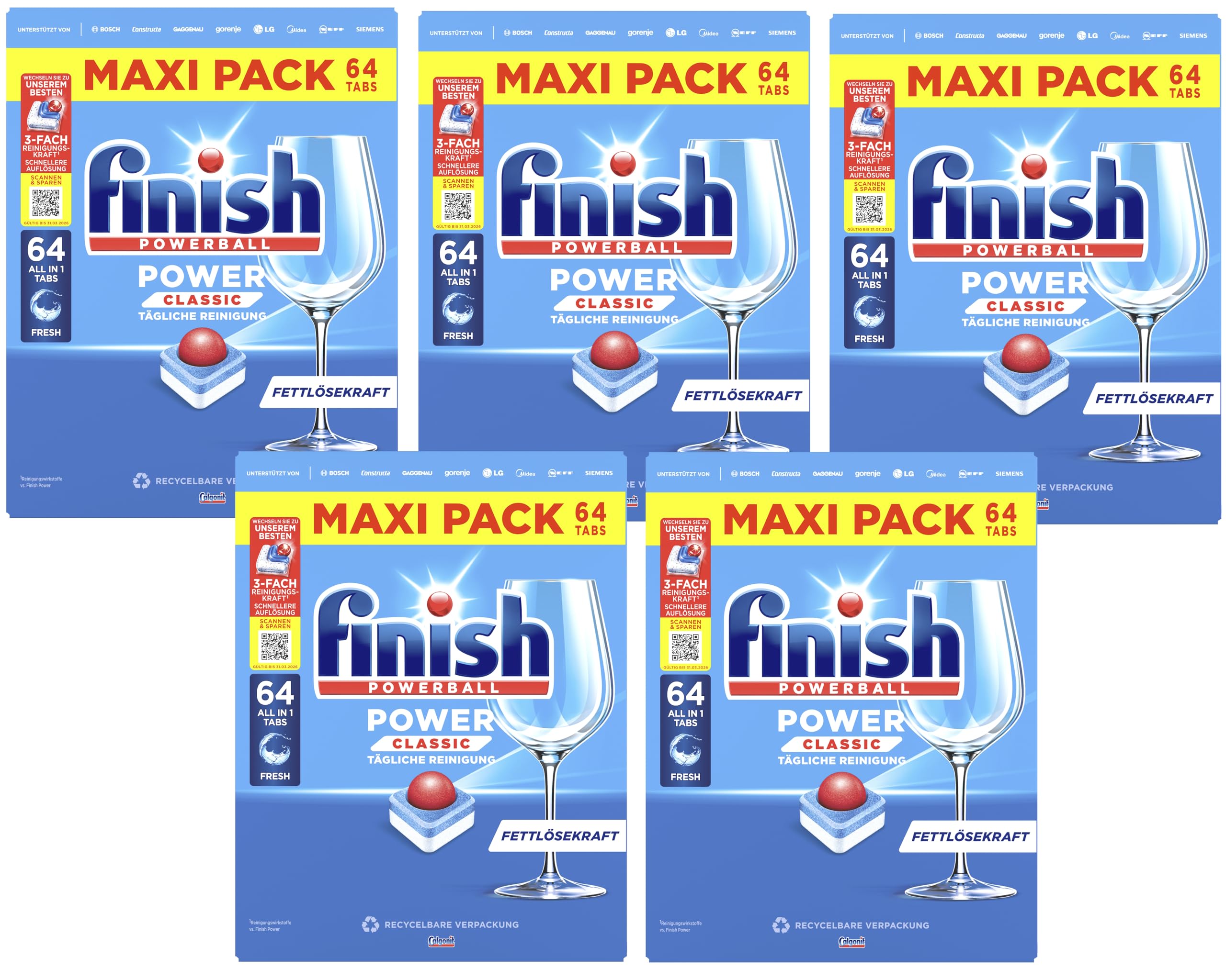 Finish Power Classic Spülmaschinentabs, Maxi Pack, 320 Finish Tabs (5 x 64 Tabs) 64 stück (5er Pack) Angebot bei HelloDeals