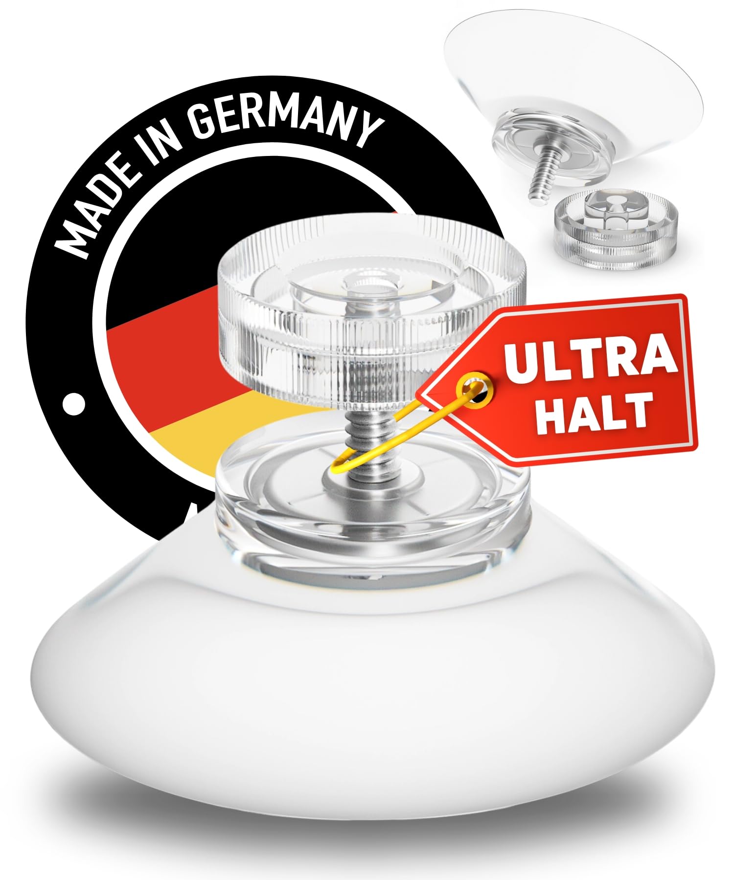 4x Saugnapf mit Gewinde (Starke Haftkraft) Glas Saugnäpfe mit transparenter Rändelmutter Ø30mm - 100% Made in Germany - Saugknöpfen, Saugknopf, Saugnapf schraubbar, Saugnoppen Angebot bei HelloDeals