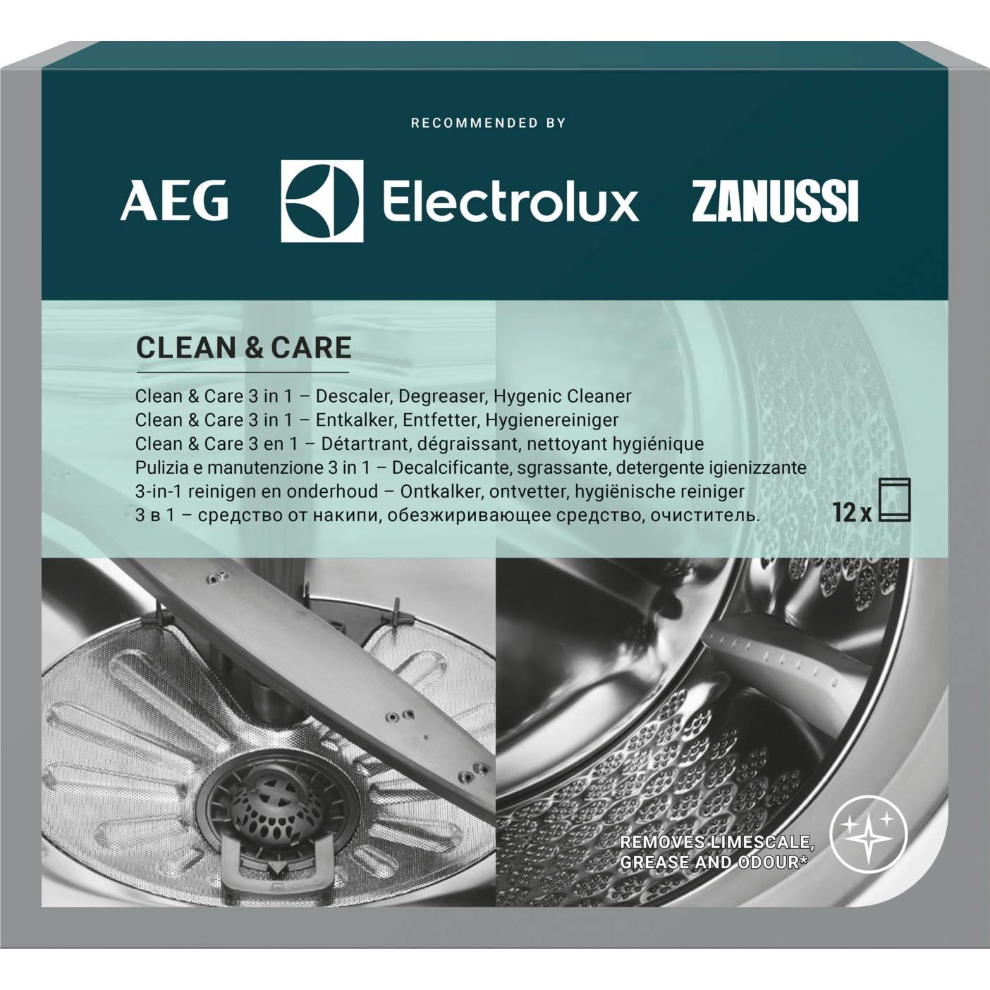 AEG M3GCP400 9029799195 Clean and Care - für Waschmaschine und Geschirrspüler (Inhalt 12 Stück) 3‑in‑1 Reinigung und Pflege Entfettungs-, Entkalkungs- und Hygienemittel Single Angebot bei HelloDeals