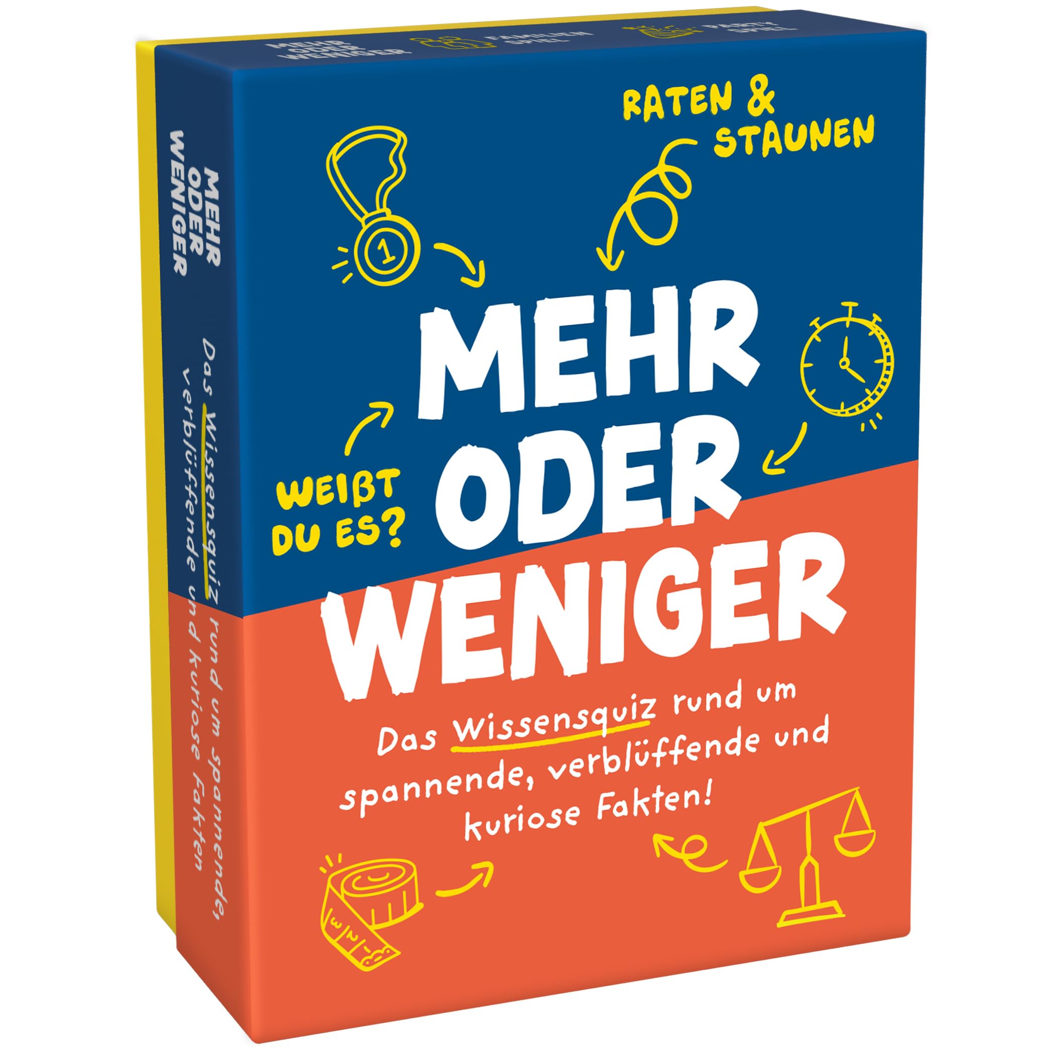 Mehr oder Weniger - Ratespiel ab 2 Personen - 110 Karten 320 Fragen - Spiel für Erwachsene & Kinder ab 10 Jahren - Tolles Kartenspiel für 2+ Spieler - Familienspiel, Gesellschaftsspiel oder zu zweit Angebot bei HelloDeals