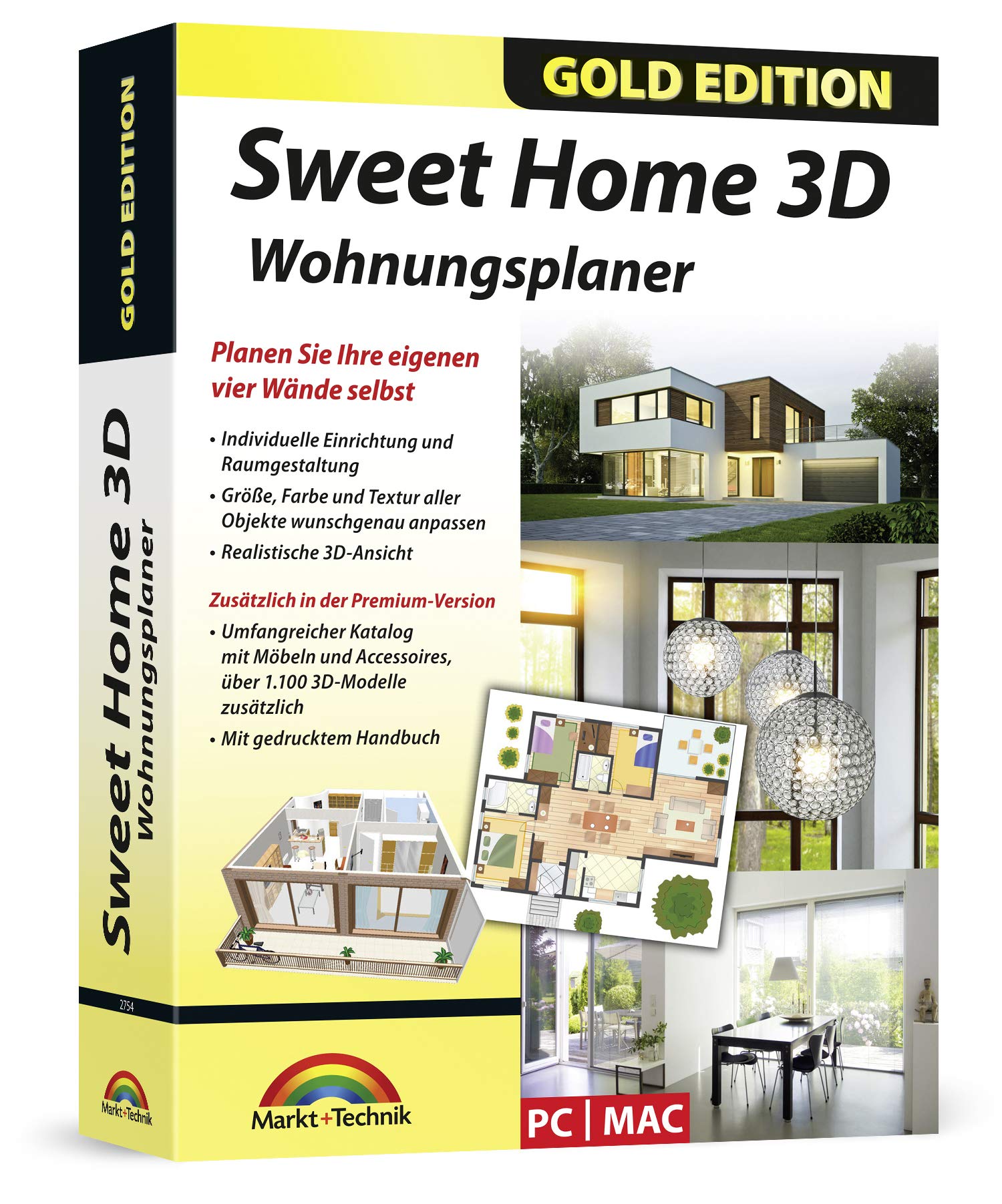 Sweet Home 3D Wohnungsplaner - mit zusätzlichen 1.100 3D Modelle und gedrucktem Handbuch, ideal für die Architektur, Haus und Wohnplaner - für Windows 11-10-8-7-Vista-XP & MAC Angebot bei HelloDeals