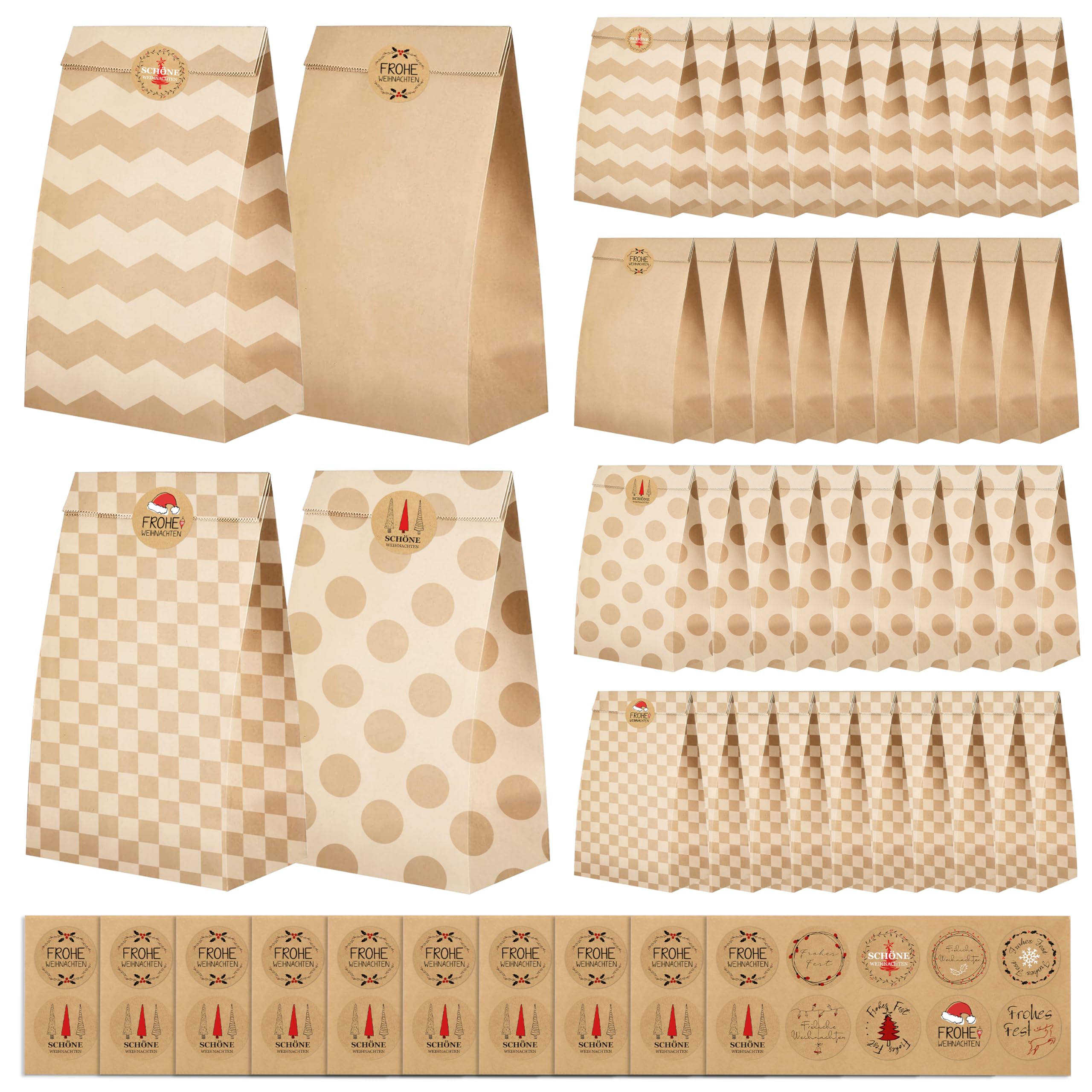 BIROYAL 40 Stk Groß Geschenktüten Weihnachten, 23.3x13x8cm Papiertüten Weihnachten mit 100 Aufkleber, Christmas Bags für Weihnachtsgeschenke, Kraftpapiertüten, Obstbeutel, Butterbrottüten, Candy Tüten Angebot bei HelloDeals