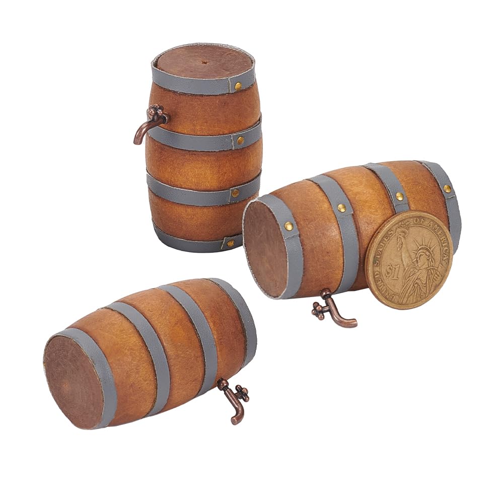 NBEADS 3 Stück Miniatur-Holzfass, 3.2x5cm Mini Haus Getränk Zubehör mit Zapfhahn Bierfass Figurine Modell für Fairy Garden Bar Micro Landschaft Dekoration Oktoberfest Dekor Angebot bei HelloDeals