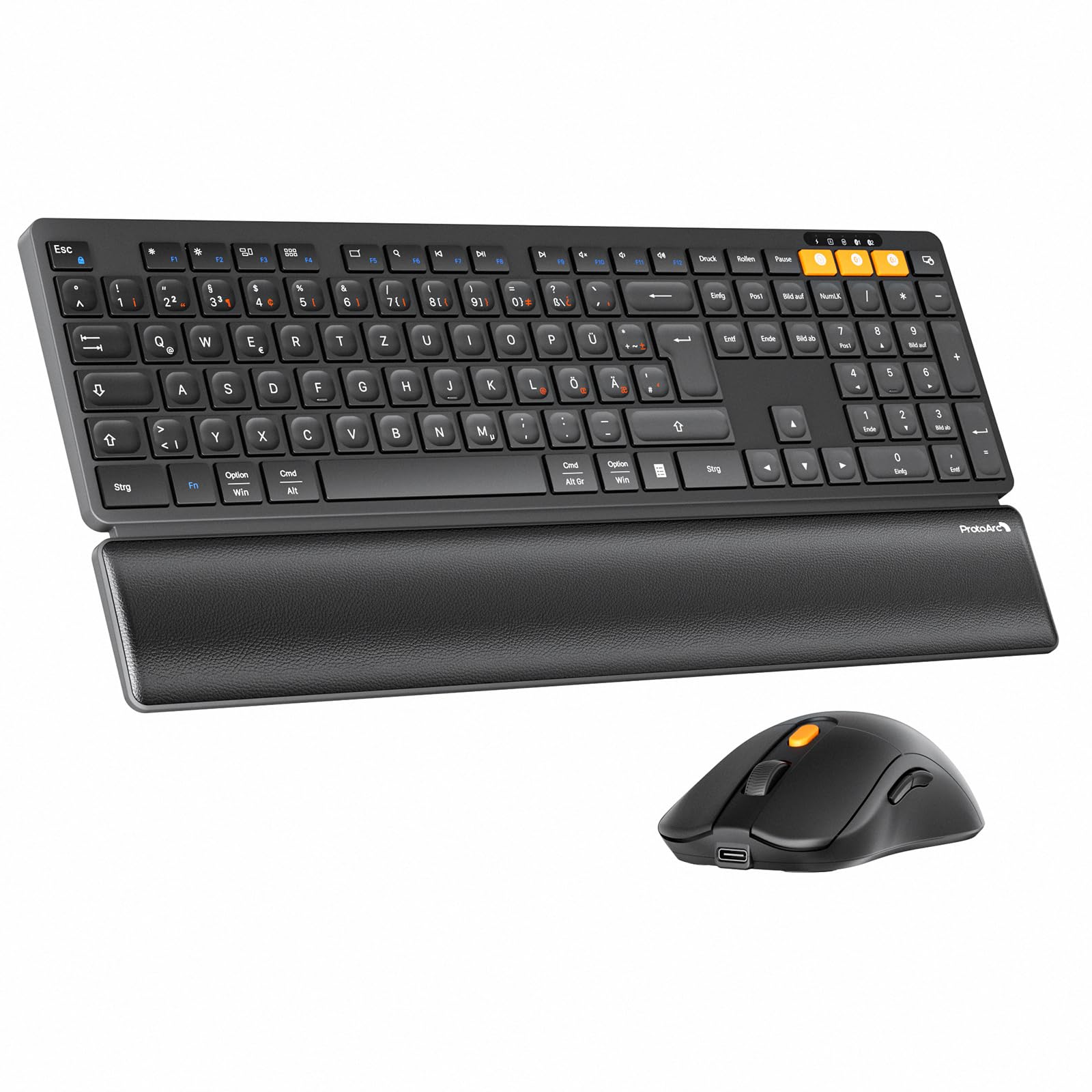 ProtoArc Kabellos Tastatur Maus Set, KM60 Full-Size Bluetooth Tastatur und Maus mit Handballenauflage, 2.4GHz + Dual Bluetooth, Wiederaufladbar, QWERTZ Deutsch, für PC, Computer, Mac, Windows, Schwarz Angebot bei HelloDeals