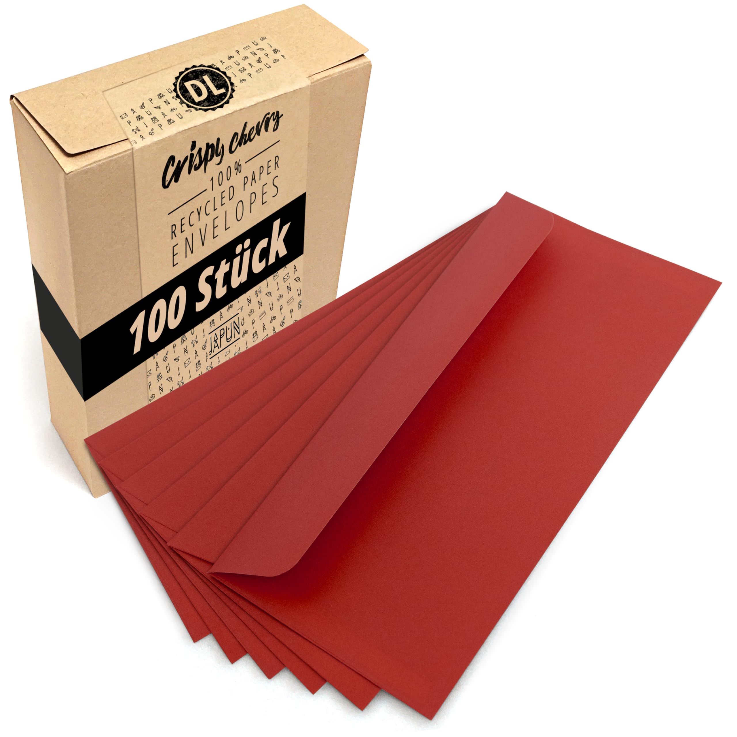 Briefumschläge (100 Stück) aus Papier, Kuvert, Umschlag ohne Fenster - DIN lang - 220 x 110 mm - rot Crispy Cherry 100 Umschläge Angebot bei HelloDeals