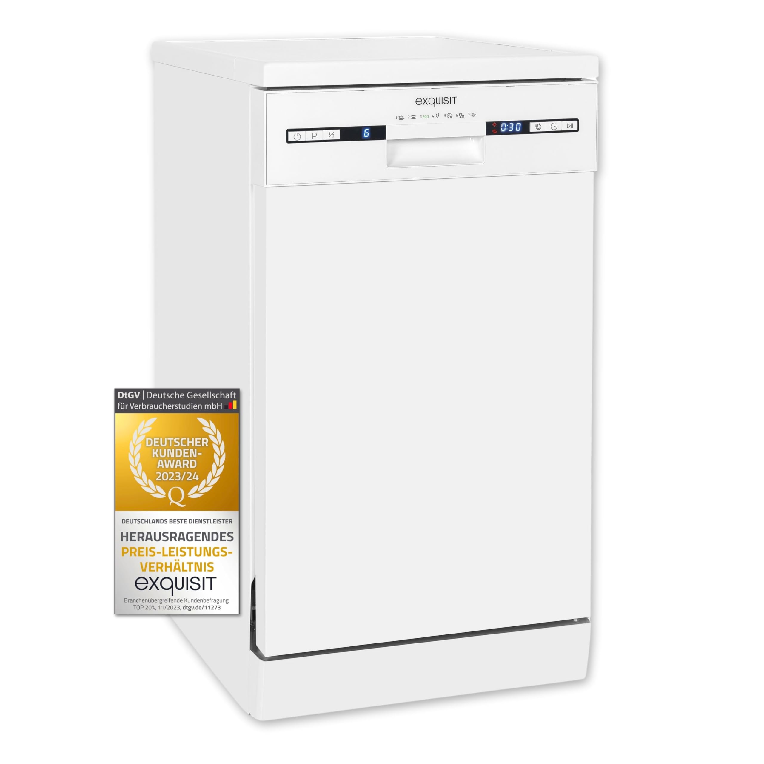 Exquisit Geschirrspüler GSP9309-030E weiss | Geschirrspüler 45 cm unterbaufähig und freistehend | 9 Maßgedecke | LED | Spülmaschine 45 cm freistehend Angebot bei HelloDeals