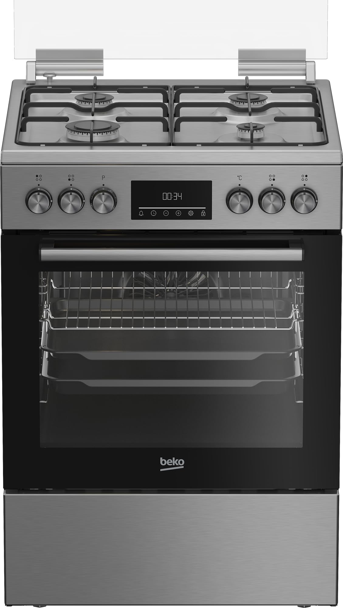 Beko FBM62320XDSL Freistehender Herd, Multifunktionsofen mit Gaskochfeld, 72 l Garraum-Volumen, 4 Kochzonen, 8 Heizarten, Seitengitter, Multifunktionsdisplay, Edelstahl Edelstahl 72l Kochfeld: Gas-Elektro Nachfolger Angebot bei HelloDeals