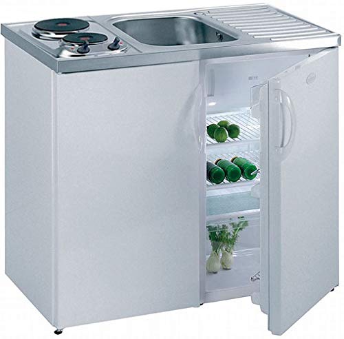 Pantryküche Küchenzeile Singleküche mit Kühlschrank und 2 Sterne Gefrierfach Spülbecken rechts, 860 x 1000 x 600 mm, Weiß 731260 Angebot bei HelloDeals