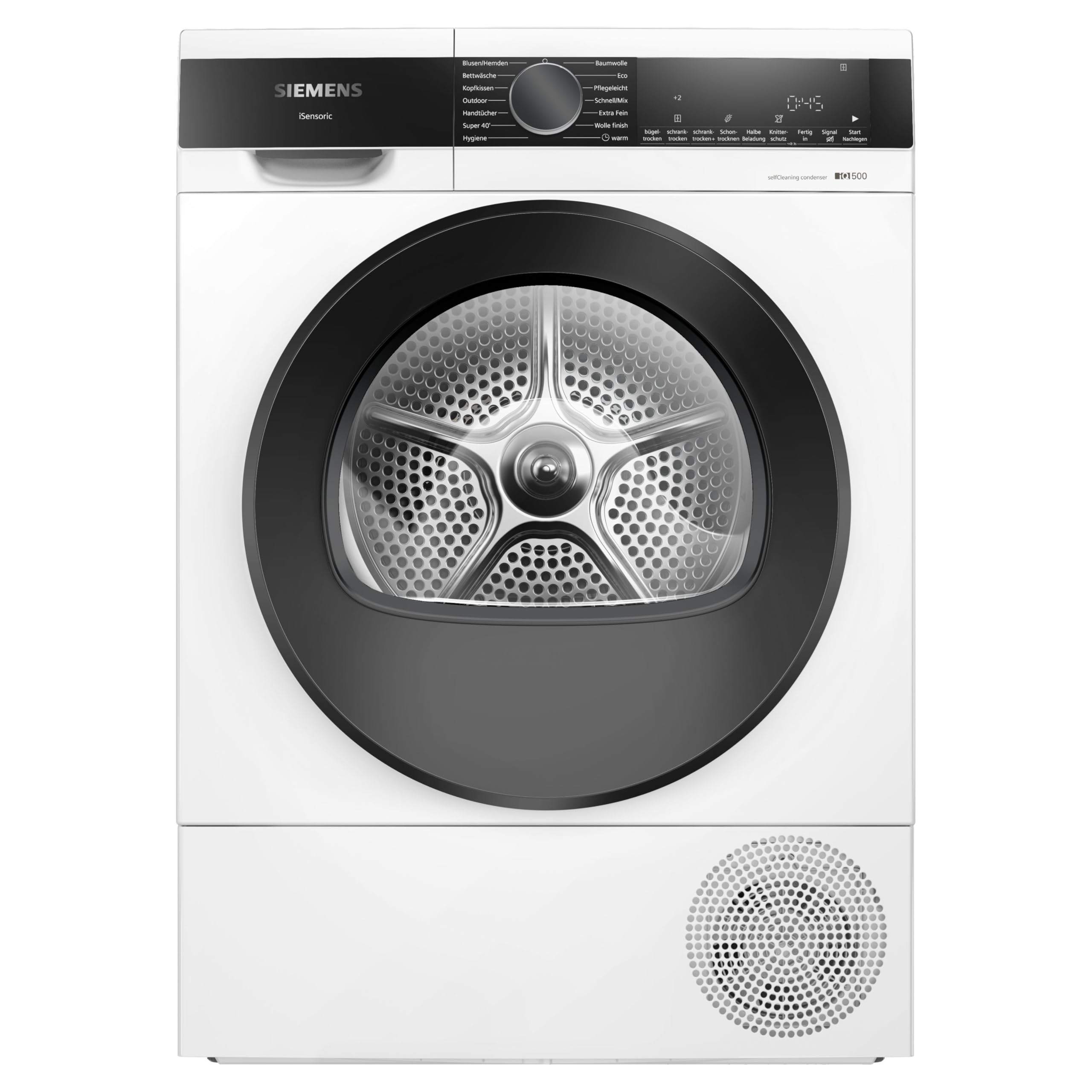 Siemens WQ45G2D00 iQ500 Wärmepumpen-Trockner 9 kg, speedPack - Zeit sparen, Selbstreinigender Kondensator, autoDry - schonendes und präzises Trocknen, Halbe Beladung 9 kg iQ500 Single Angebot bei HelloDeals