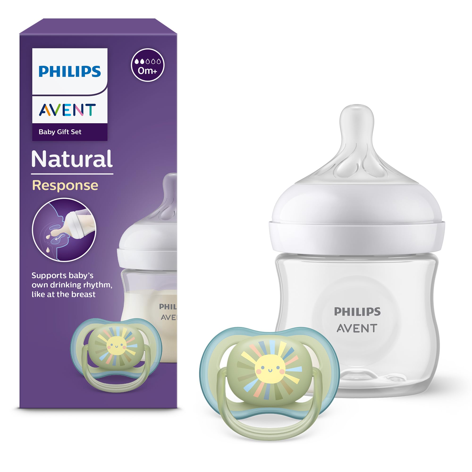 Philips AVENT Natural Response Geschenkset für Babys, Natural Response Babyfläschchen 125ml mit Saugergröße 2 (ab Geburt), ultra air Schnuller, Modell SCD837/10 Angebot bei HelloDeals