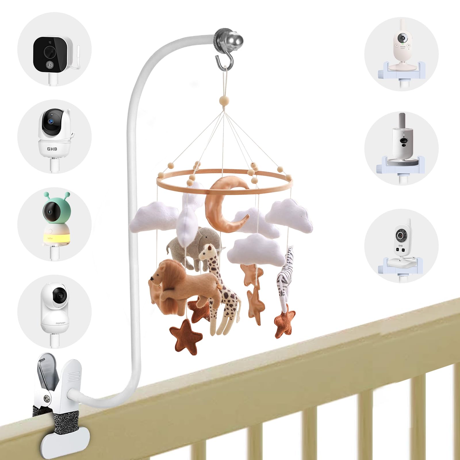 Mobile Halterung für Babybett, Multifuntional 68cm Mobile Halter Wickeltisch, Flexibel Klammernhalter für Aufhängung Windspiele/Spielzeuge, Universal Babyphone Halter, Handy Halter Babybett Zubehör Angebot bei HelloDeals