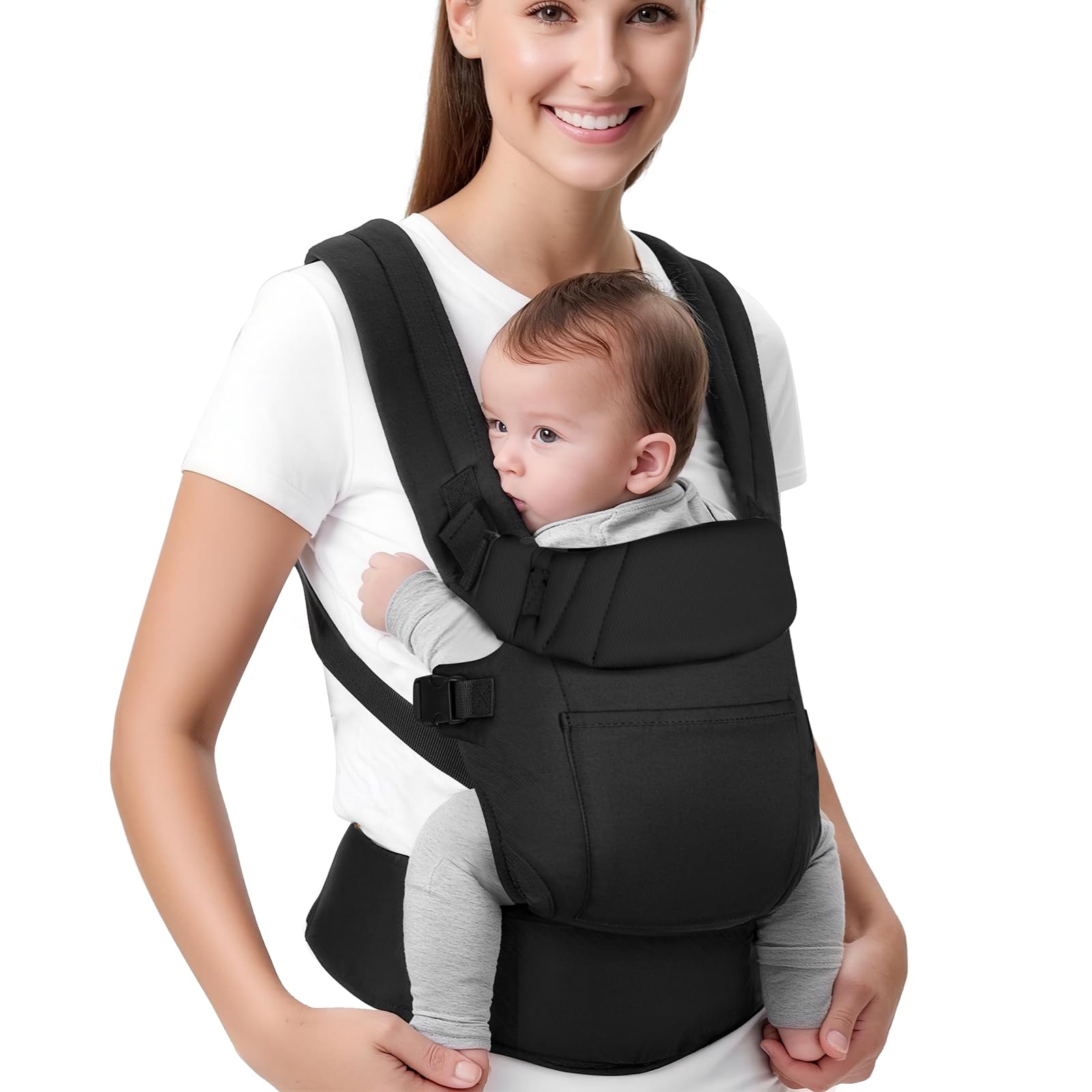 Babytrage - Ergonomisch, Baby Trage Neugeborenes, Gemütlich und Leichtgewichtig, Geeignet für 3-25 kg, Einfach Anzulegen, Ideal für Freihändiges Elterndasein, Schwarz Angebot bei HelloDeals