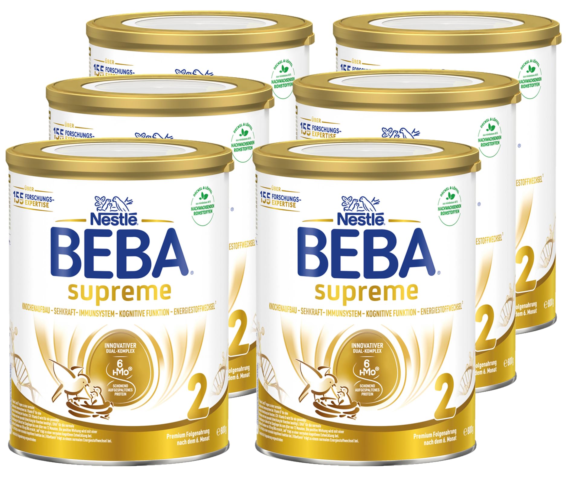 BEBA SUPREME 2 - Folgemilch nach dem 6. Monat, Mit 6 HMO Komplex, Patentiertes Produkt, Nur Laktose, Ohne Palmöl, Ohne Fischöl, Babynahrung, Baby-Milchpulver, 6er Pack (6 x 800g) Angebot bei HelloDeals