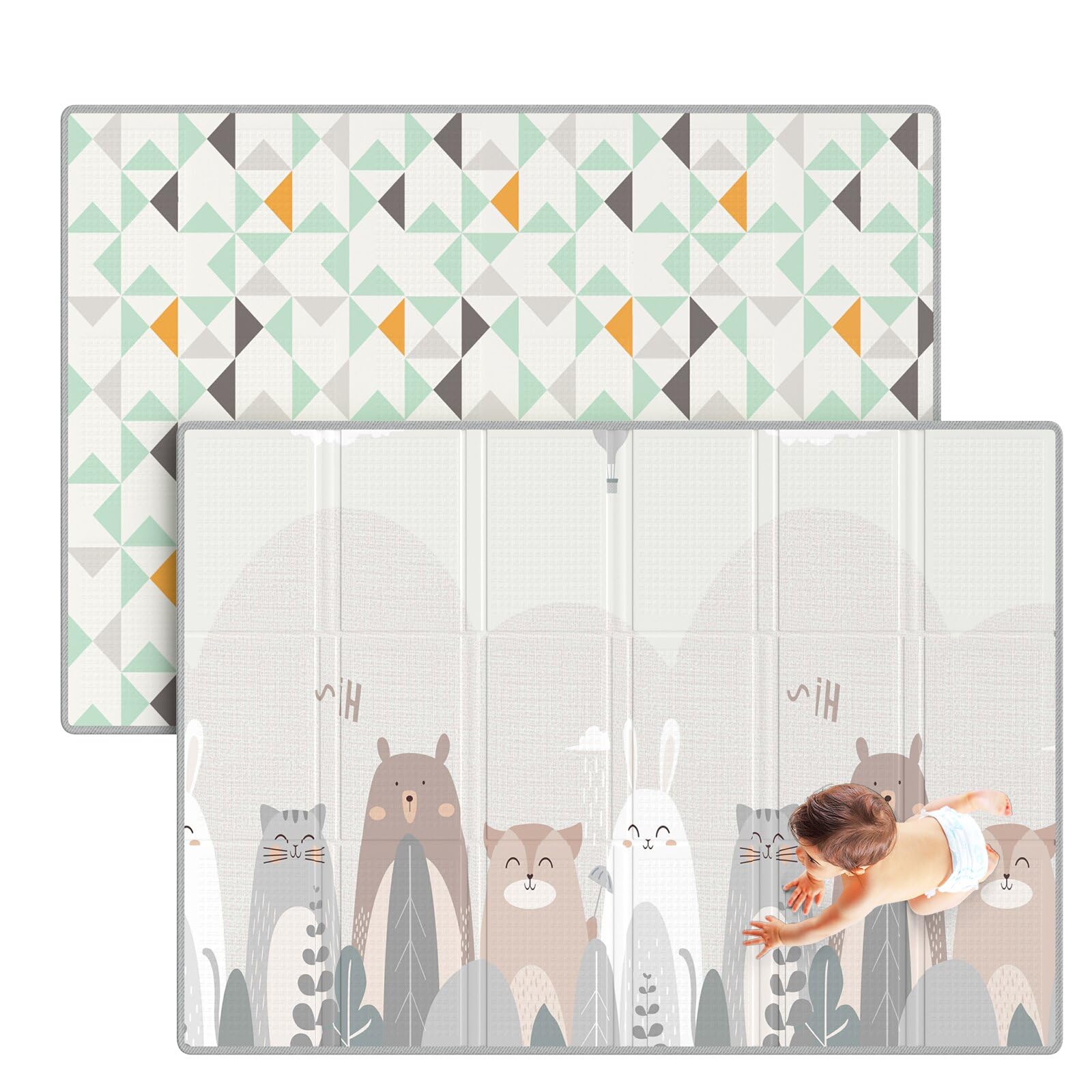 Spielmatte Schadstofffrei, Krabbelmatte Baby Faltbar, Faltbar mit Tragetasche, Krabbeldecke für Baby, Wasserfest und Leicht zu Reinigen Krabbelmatte, Kantenverstärkung Matte Angebot bei HelloDeals
