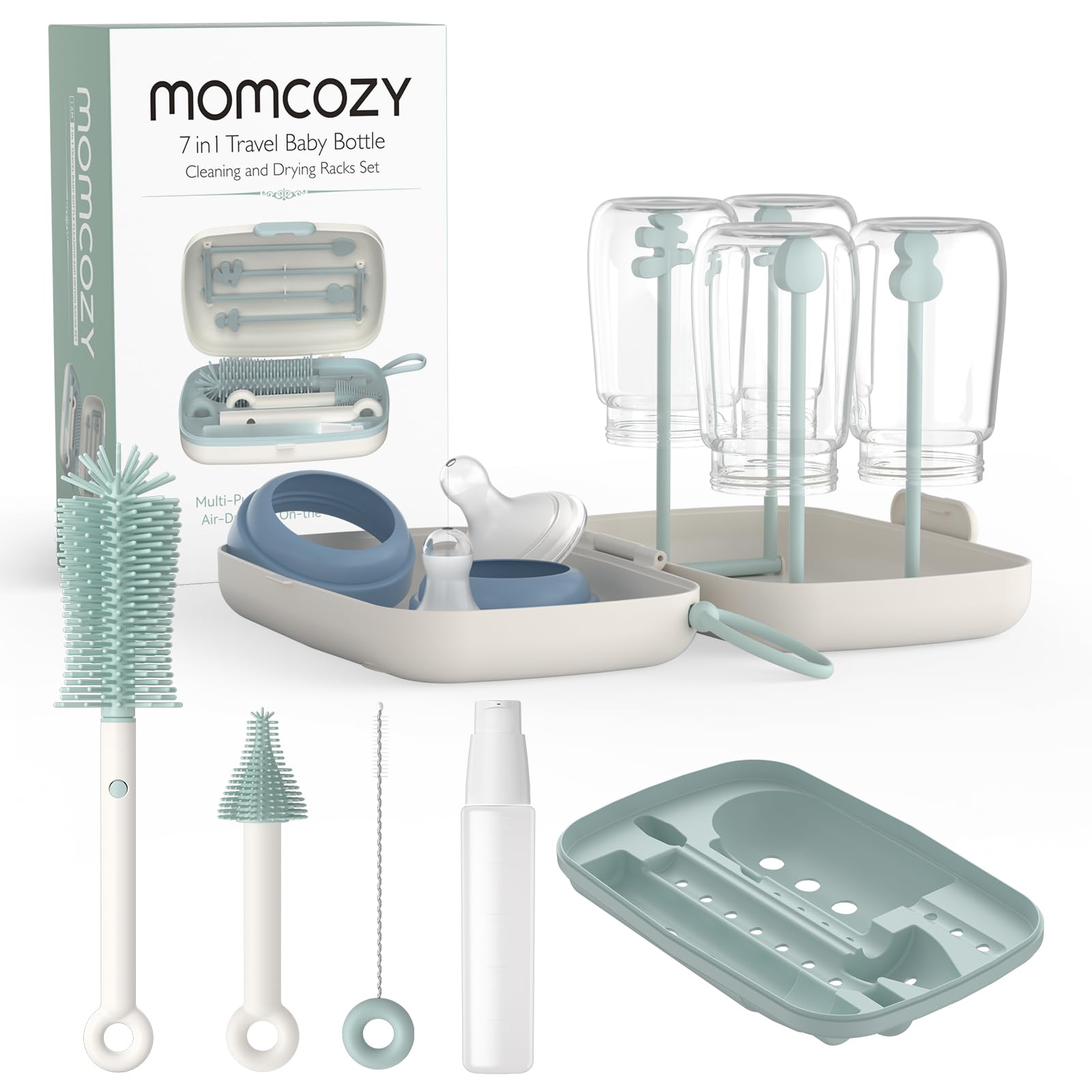 Momcozy 7 in 1 Babyflaschenbürsten-Set, komplettes Flaschenreinigungsset mit Silikonbürste, Nippelbürste, Strohbürste, Seifenspender und Trockengestell, ideal für Zuhause und Reisen LS001 Angebot bei HelloDeals