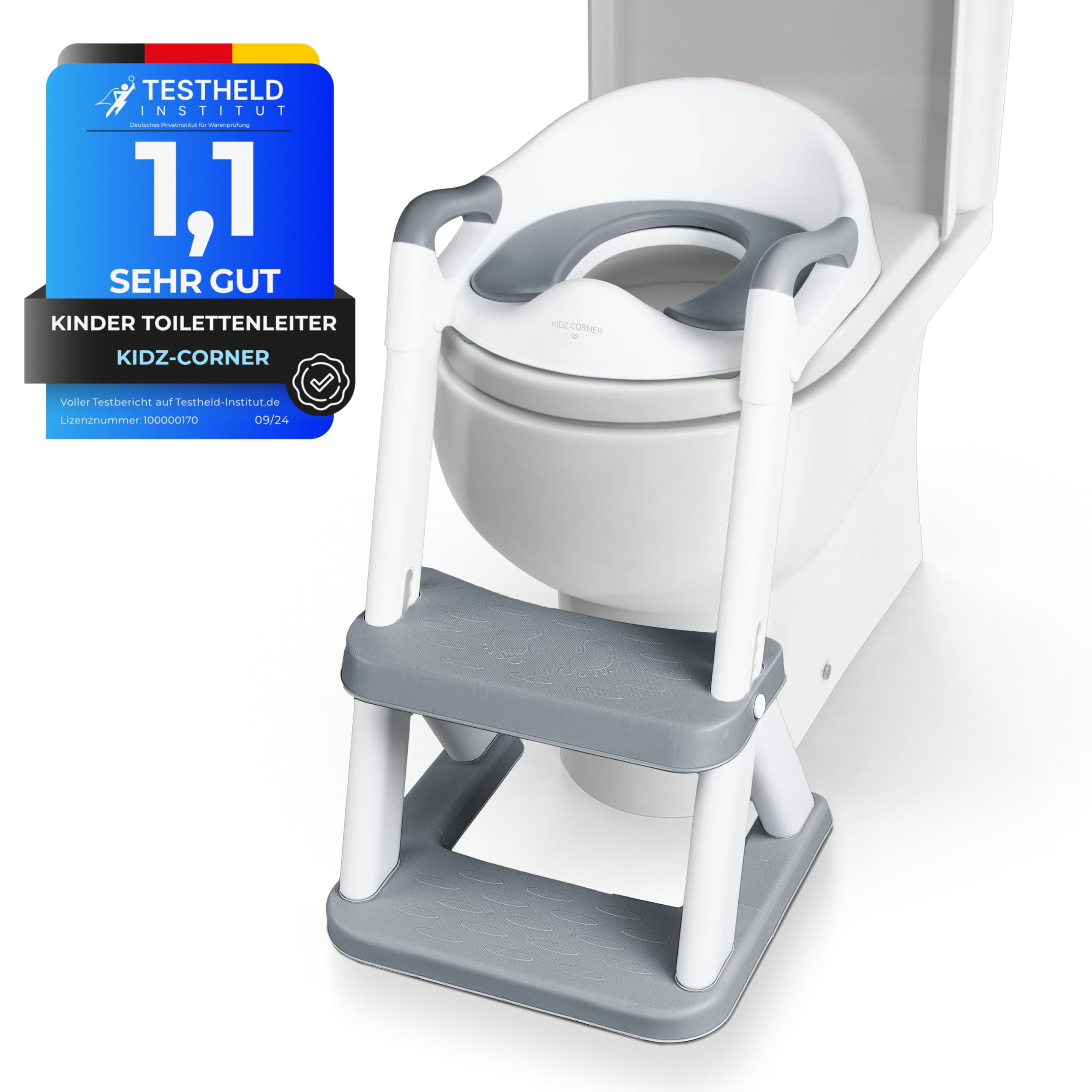 KidzCorner Kinder Toilettensitz mit Treppe, höhenverstellbare Toilettenleiter klappbar auch als Tritthocker verwendbar. WC Sitz fürs Töpfchen Training. Angebot bei HelloDeals