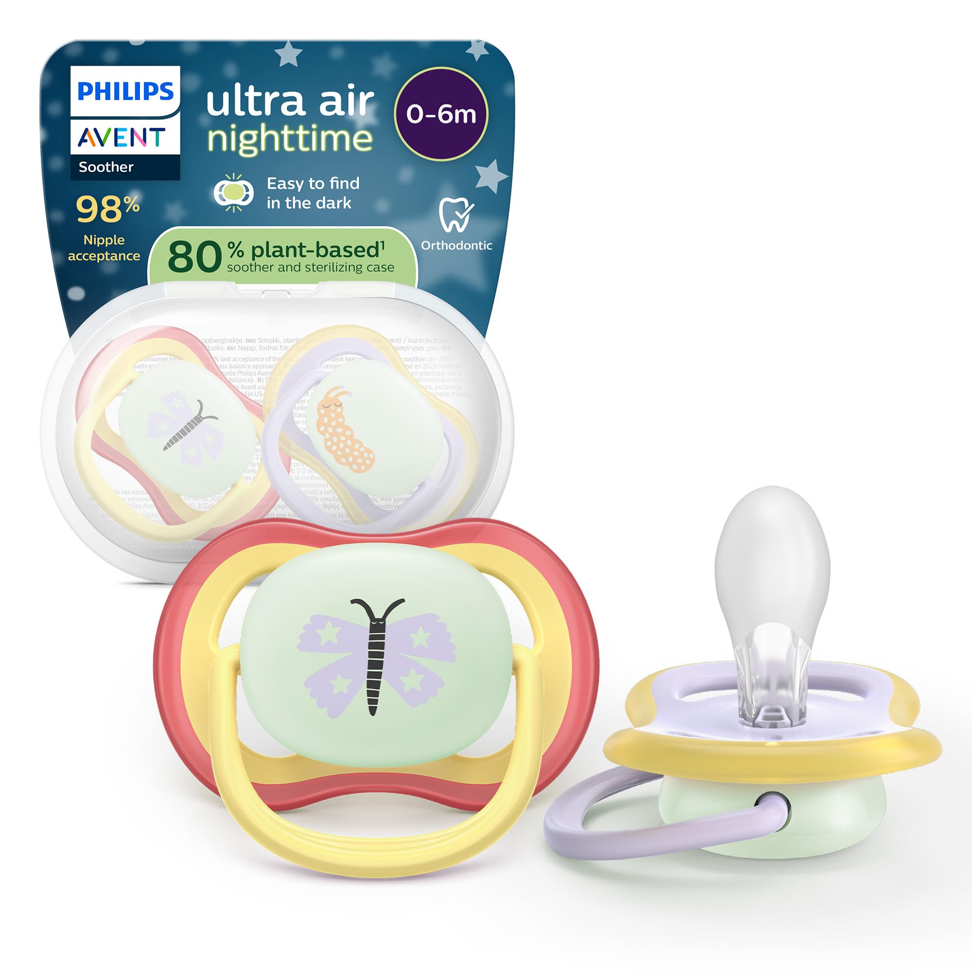 Philips Avent ultra air Nighttime Schnuller – kiefergerecht geformtes Design, für Babys von 0–6 Monaten, leuchtet im Dunkeln, weicher, symmetrischer Silikonsauger, BPA-frei, 2er-Pack, SCF376/25 Angebot bei HelloDeals