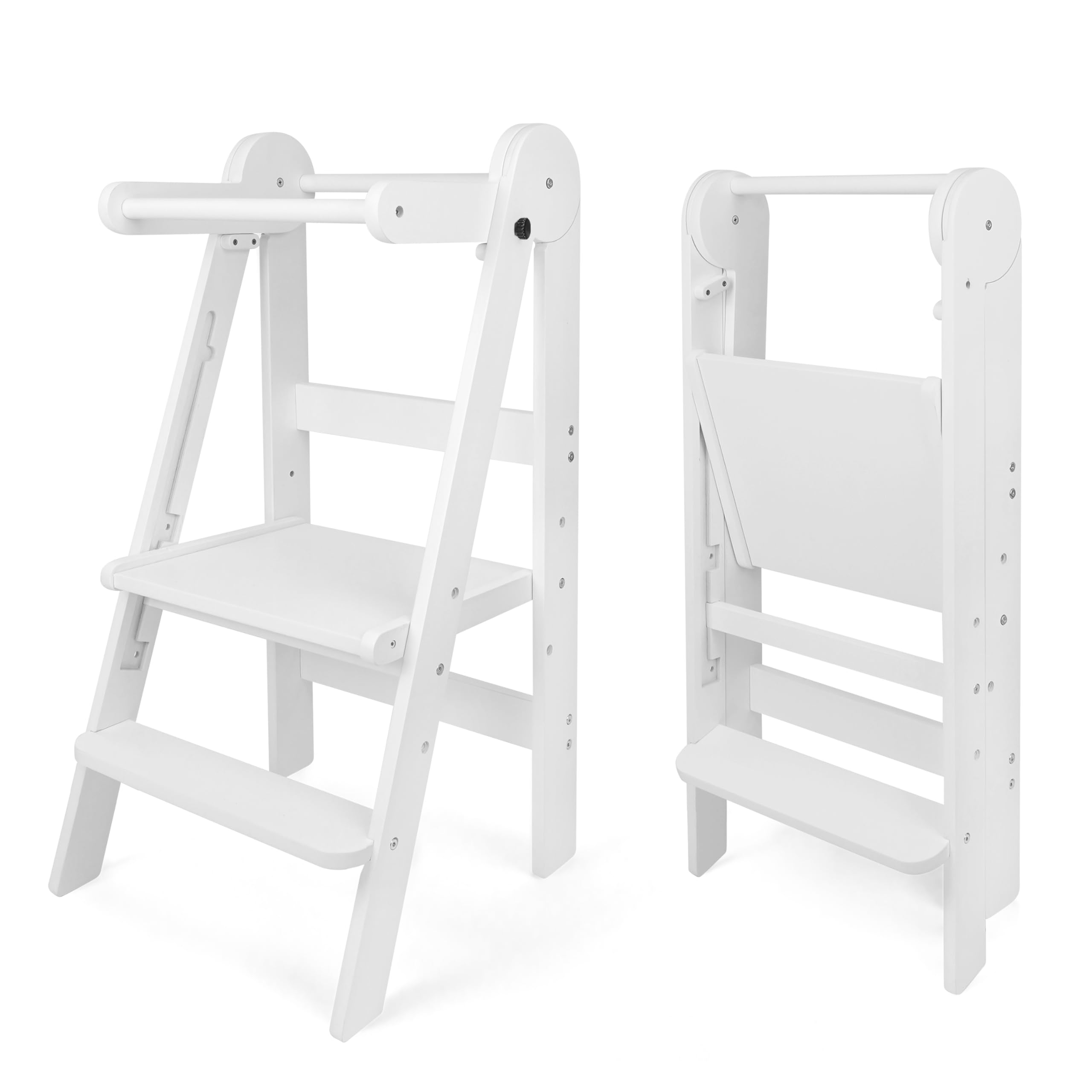 509 Lofty Foldable Learning Tower, Children's Kitchen Helper, Montessori, Step Stool, Foldable Convenient for Storage, 3 Height Standing Board Adjustment, Colour White Angebot bei HelloDeals