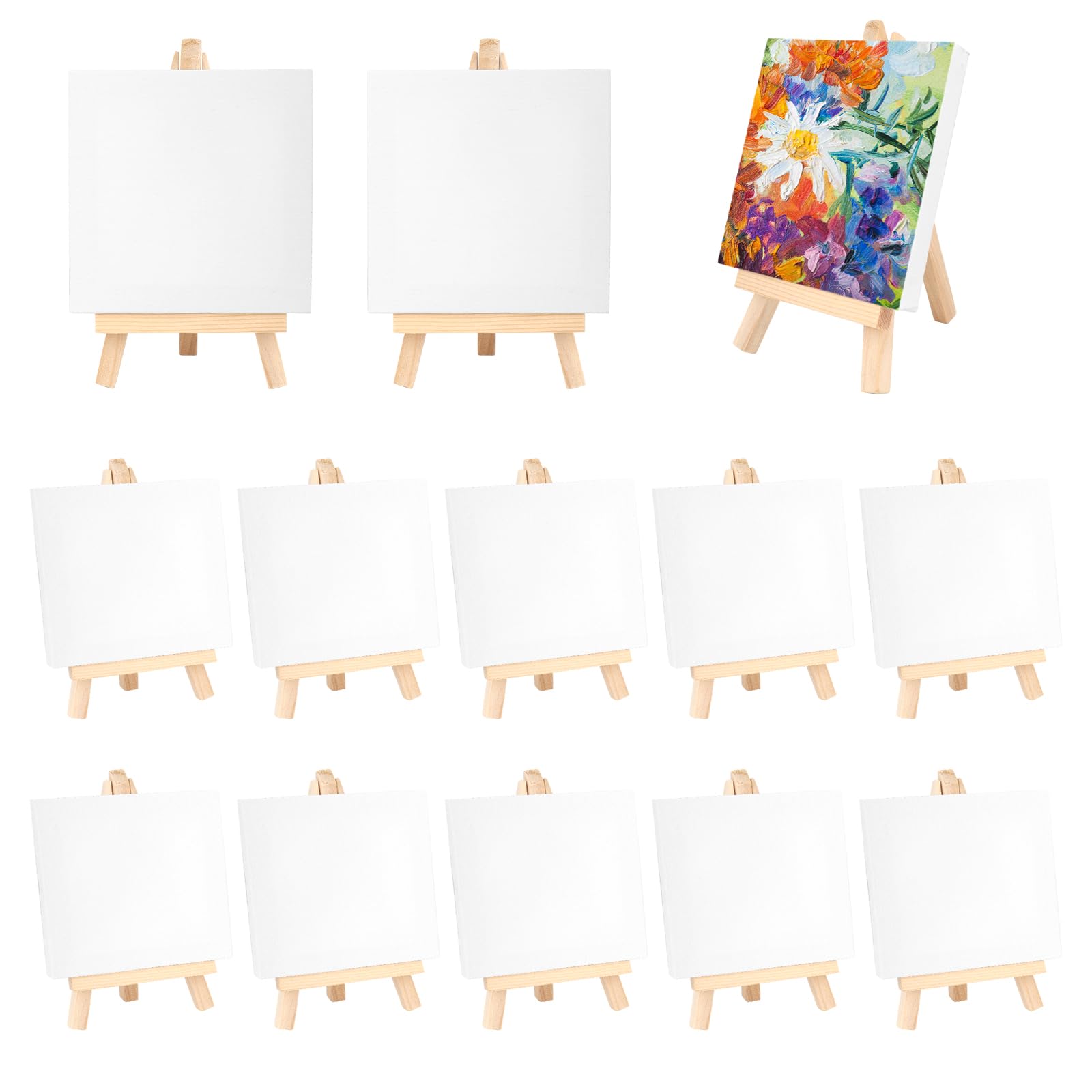 12 Stück Mini Staffelei, Mini Leinwand, 10x10 cm Mini-Leinwand mit 15x8 cm Massivholz Staffeleien klein, Faltbarer Dreieckiger Ständer, für Handbemalte DIY Kreationstafel, Kunstdisplay, Kindermalerei Angebot bei HelloDeals