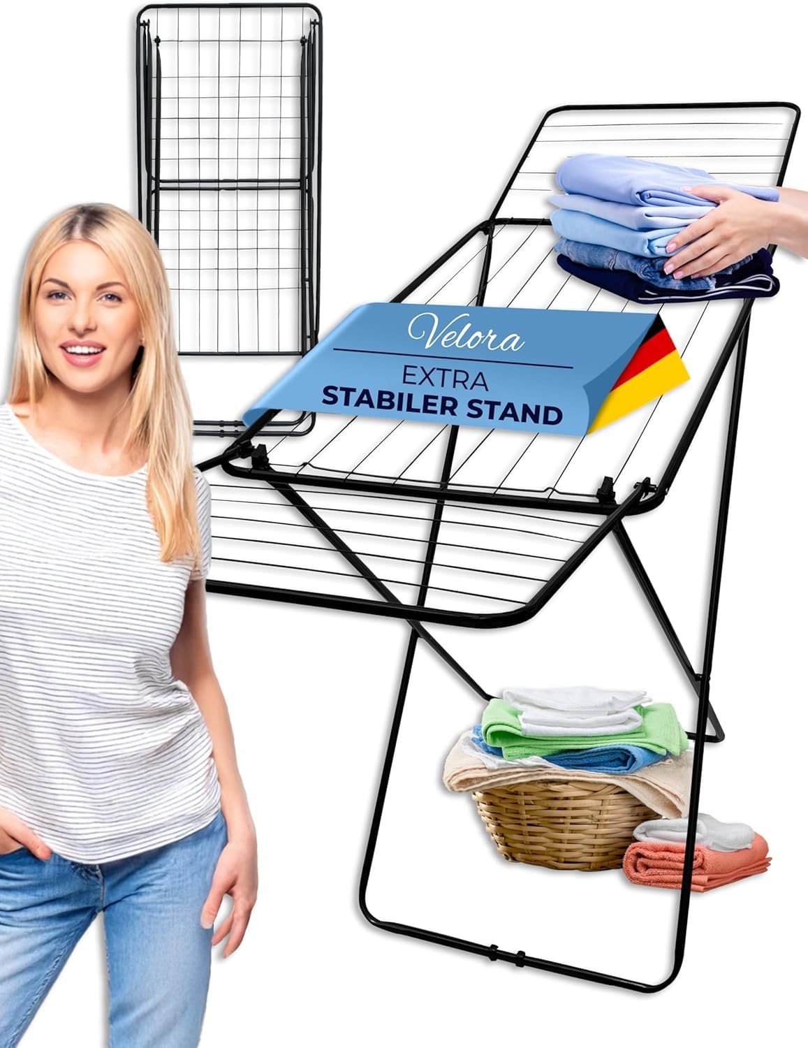 STAHLMANN ® Wäscheständer [18 m Trockenfläche] - Wäscheständer platzsparend mit rutschfesten Füßen - Klappbarer Flügelwäscheständer - Wäschetrockner (schwarz) Angebot bei HelloDeals