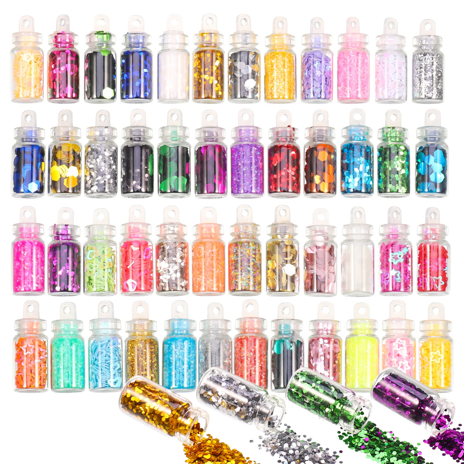 48 Farben Mini Glitzerpulver Set, Chunky Glitter Glitzer Pulver Glitzerpuder Zum Basteln für Make-up, Karten, Nagelkunst, Party, DIY, Musik Festival Angebot bei HelloDeals