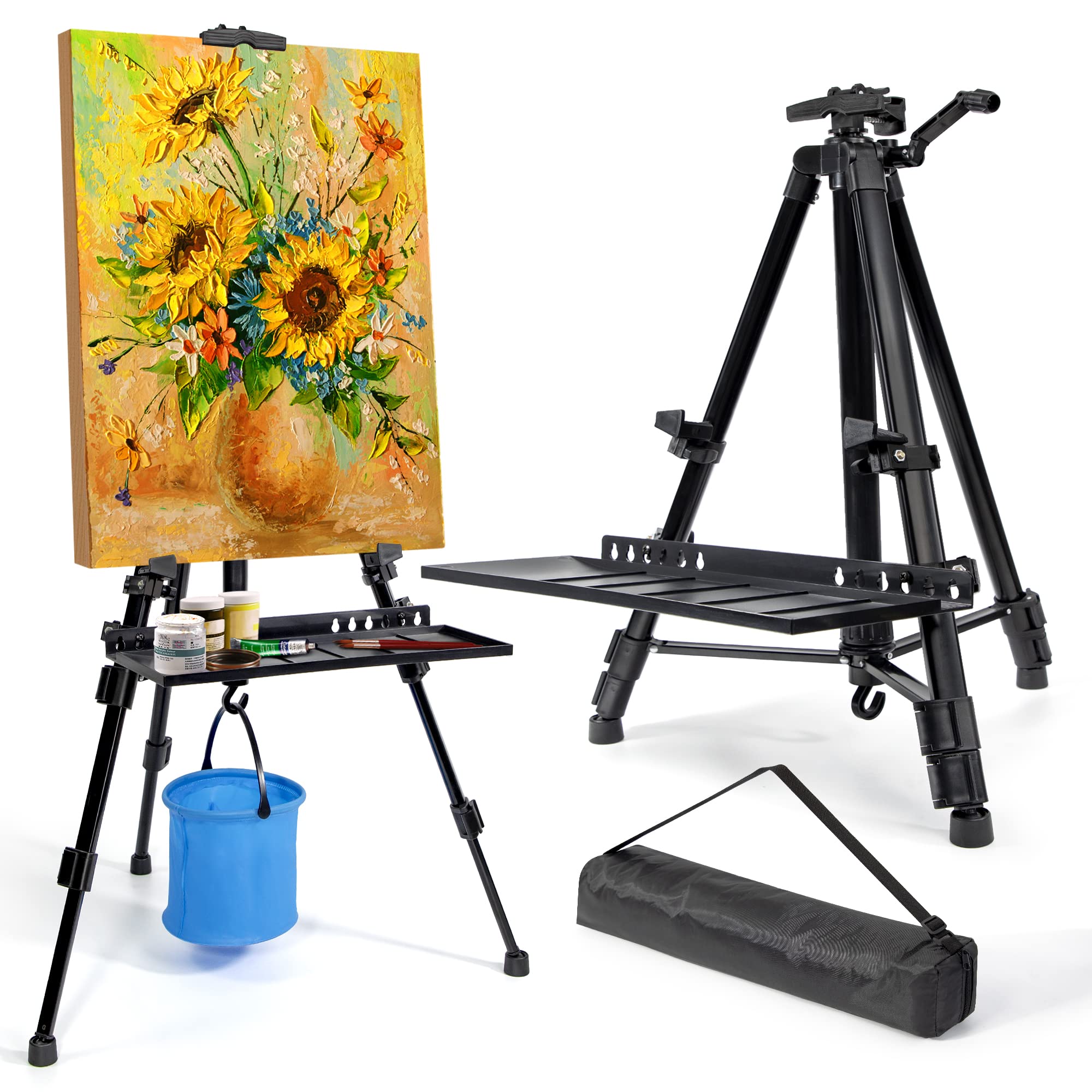 Staffelei groß L 52-162cm, Atelierstaffelei, Künstler Staffelei, Verstellbare Staffeleien, Feldstaffelei aus Aluminium mit Tasche/Fässer, Stativ Staffeleien für Kuntsmalerei und Werbung Angebot bei HelloDeals