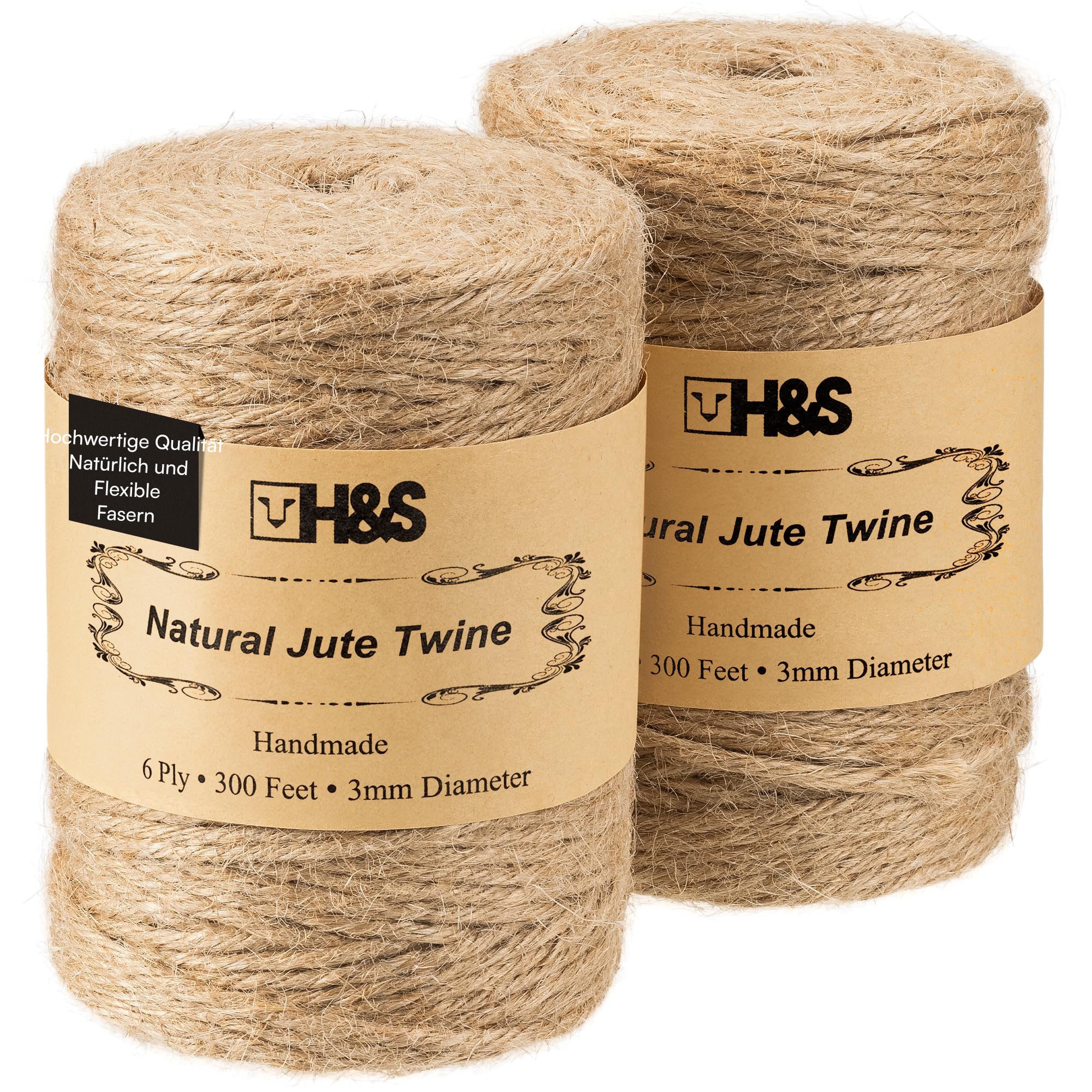 H&S 2X Juteband 183m Schnur - 2er Set Jute Garn - 3mm Starkes Kordelband - Juteschnur Paketschnur Jutegarn - Bindfaden Gartenschnur aus Naturfaser - Jute Schnur Band Reißfest Angebot bei HelloDeals