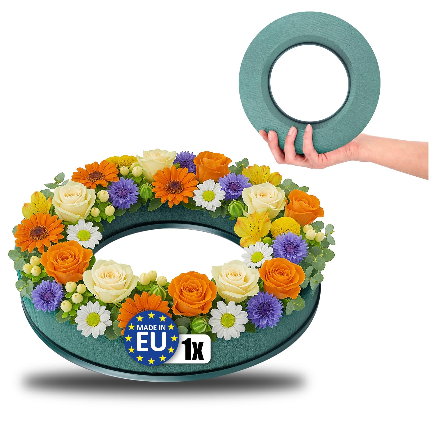 com-four® 1x Steckmasse für Blumengestecke in Ringform - Steckschaum für Frischblumen - Steckschwamm zum Basteln für Hochzeit, Ostern und Geburtstag (01 Stück - Ring) Angebot bei HelloDeals