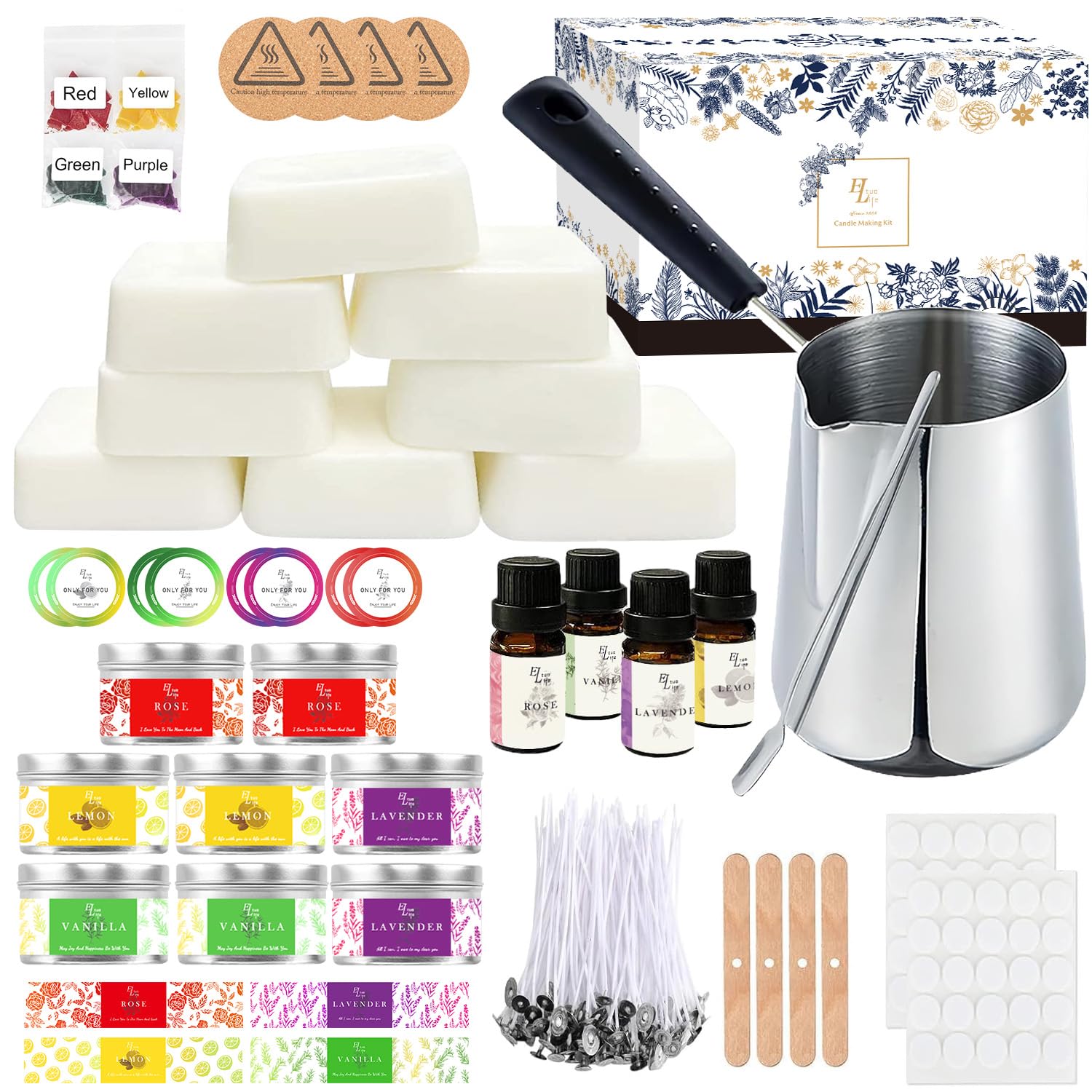 ETUOLIFE Kerzen Selber Machen Set,DIY Kerzenherstellung Kit,Duftkerze Geschenke Set mit Natürliches Sojawachs,Kerzen Schmelztopf,8 Kerzendosen,4 Duftöl,4 Farbblöcken,50Candle Wicks Aufklebern,Stickers Komplett Kerzenherstellung Kit Angebot bei HelloDeals