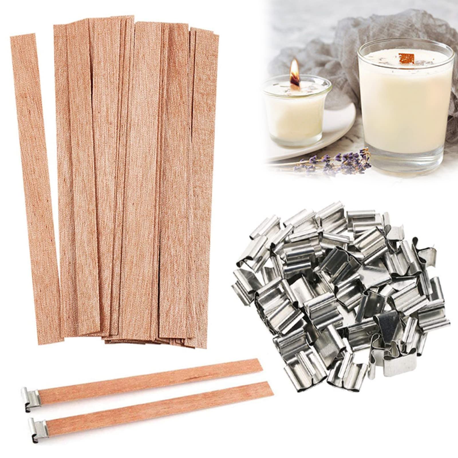 25 PCS Kerzendochte mit 25 PCS Eisenständer, Kerzen Machen Holzdocht für DIY Kerzenherstellung Handwerk, Rauchfreie Natürliche Umweltfreundliche Holzdochte für die Kerzenherstellung Angebot bei HelloDeals