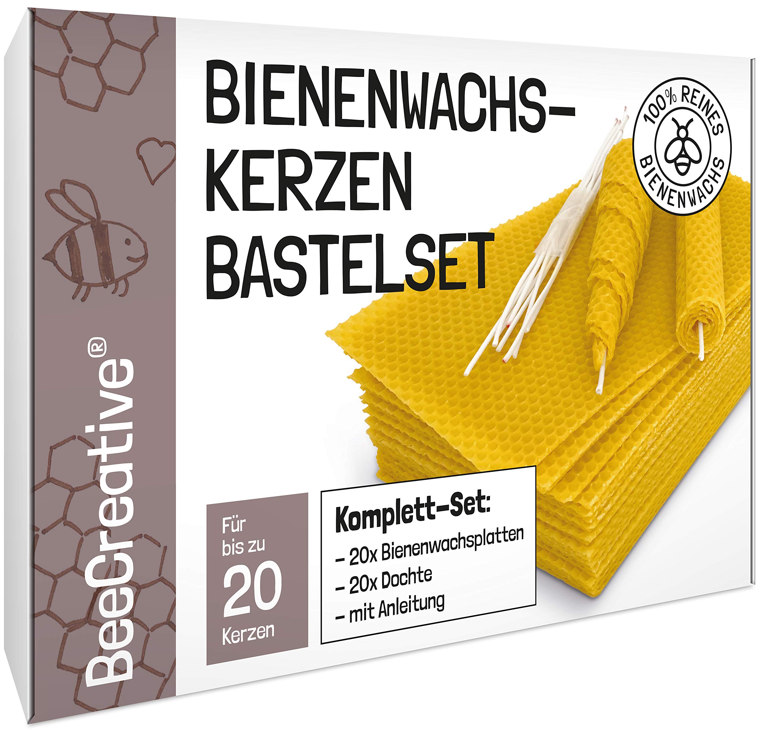 BeeCreative Bienenwachs-Kerzen Bastelset für 20 Kerzen, 100% reines Bienenwachs, Bienenwachskerzen selber machen mit Bienenwachsplatten Angebot bei HelloDeals