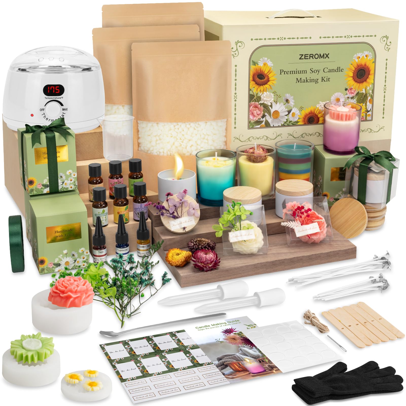 ZEROMX Kerzen Selber Machen Set, 1200g Sojawachs DIY Kerzenherstellung Kit für Erwachsene Anfänger Elektrischer Wachsschmelzer mit Komplette DIY Kerze Machen Kit- EU Stecker Weiß Angebot bei HelloDeals