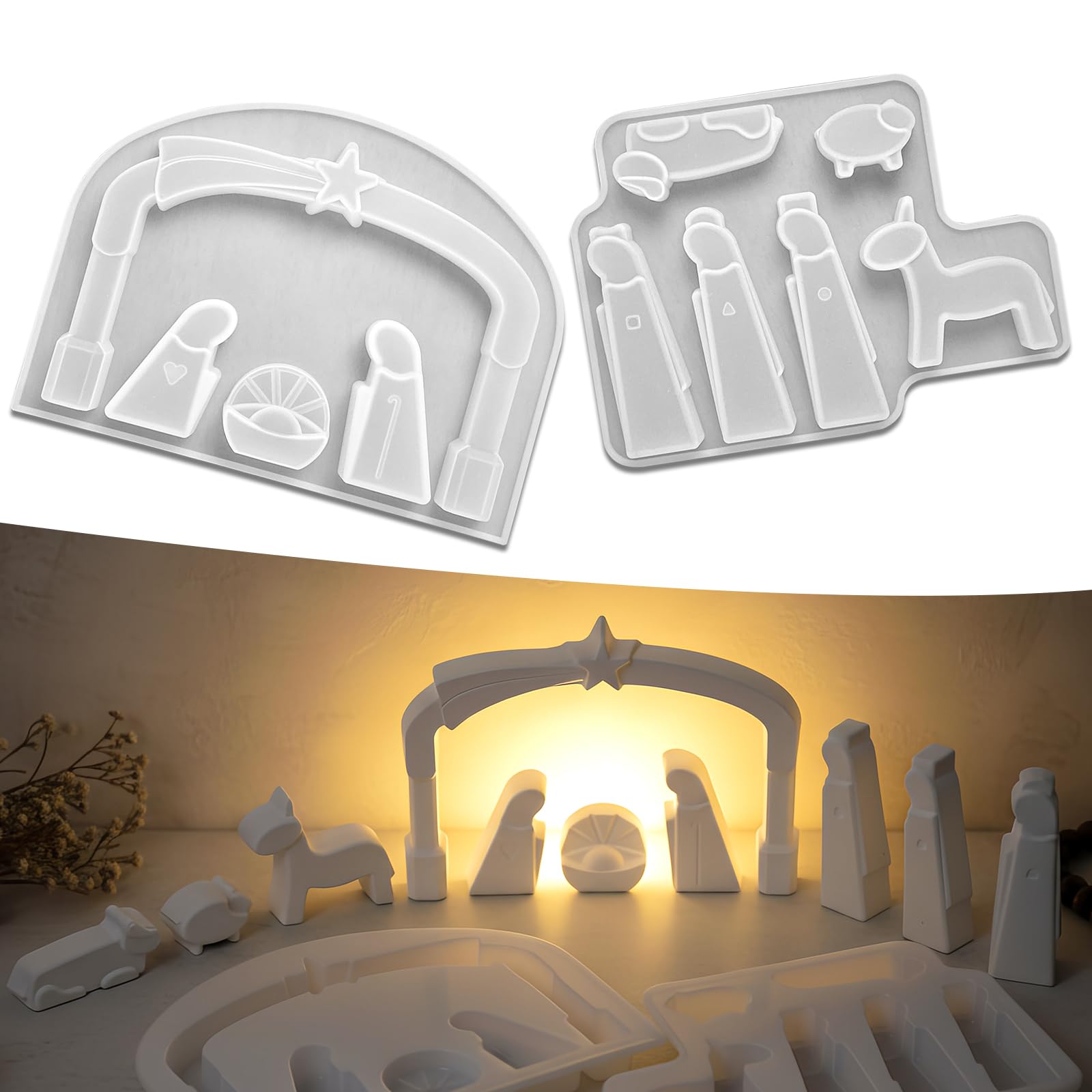 Silikon Gießform Krippe，silikonform weihnachten， 2 Stück Silikonform Krippe，Krippenfiguren Gießform，Silikonformen Gießformen Krippe Weihnachten（14×19cm) Angebot bei HelloDeals
