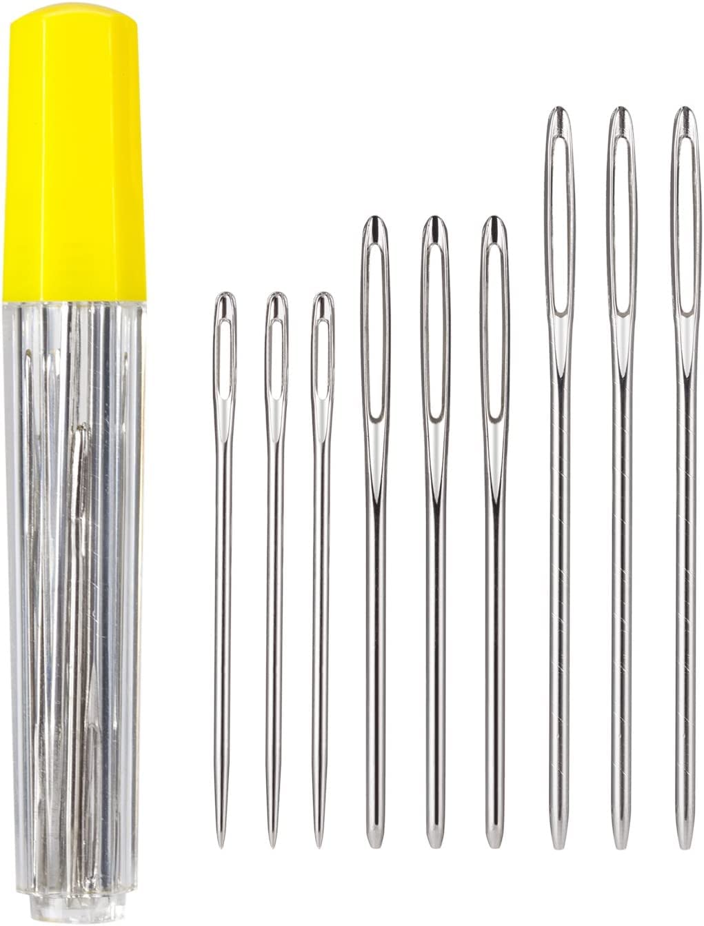 Stopfnadeln 9 Stk. Sticknadeln Set Groß Auge Stumpfe Nadel Stahl Nähnadeln mit Spitze und extra großem Auge (5,3cm, 6cm, 7cm) in Aufbewahrungsröhrchen Angebot bei HelloDeals