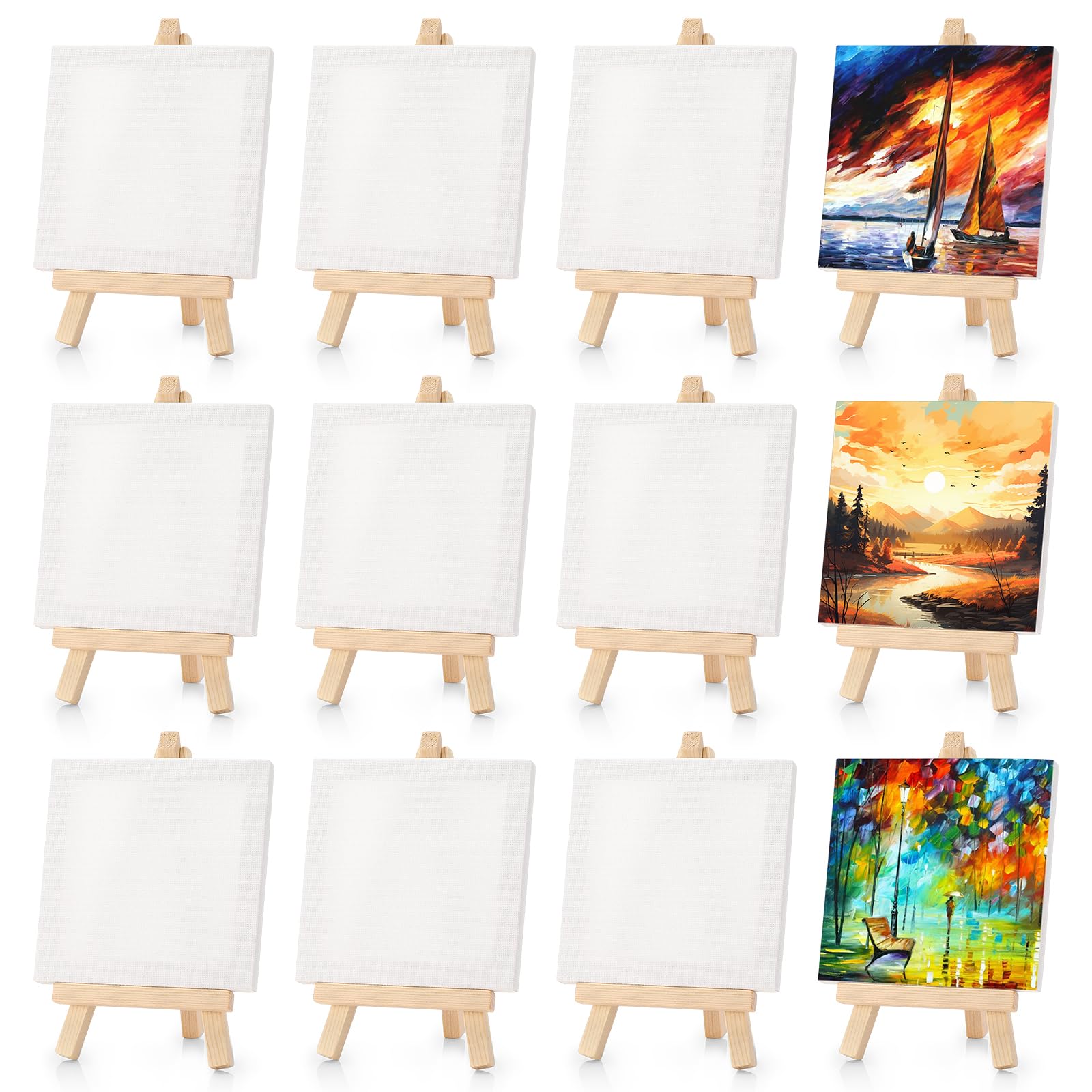 12 Stück Mini-Staffeleien mit Leinwand,Kleine Leinwände mit einstellbare Mini Staffelei,10x10cm Holz Dreieck Tischstaffele,für Display,Fotos,Fotoalben,Poster,Memo und Kinder Malen Angebot bei HelloDeals