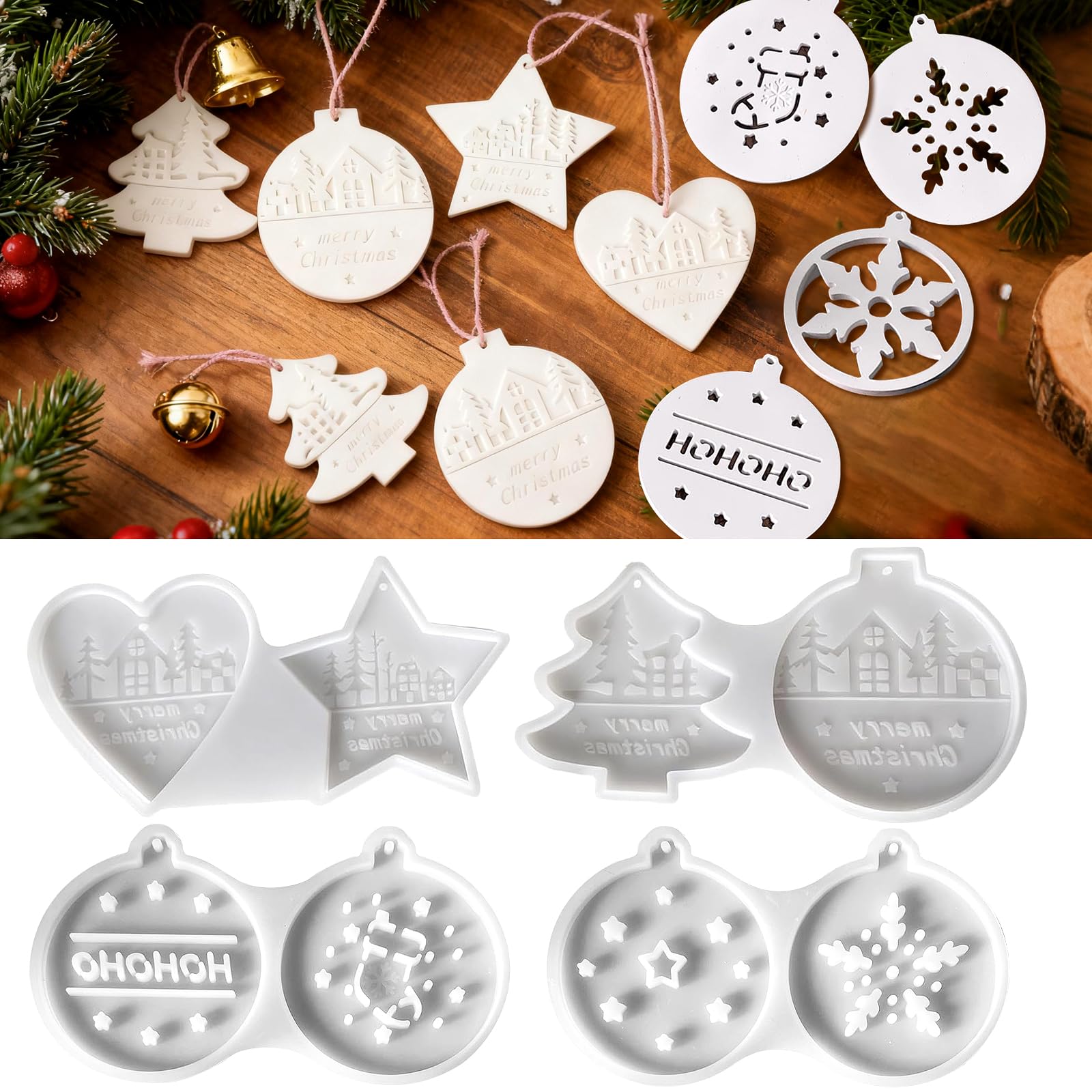8 Stück Silikonformen Gießformen Weihnachten, Silikonform Weihnachten Anhänger mit Tannenbaum, Herz, Stern und Kugel, Gießformen Silikon für Gips, Epoxidharz, Kerzen DIY Weihnachtsdeko und Basteln Angebot bei HelloDeals