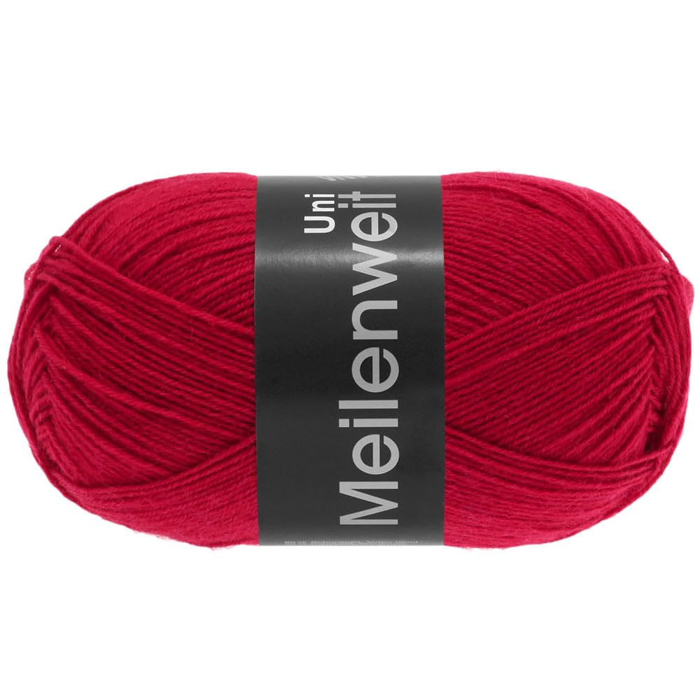LANA GROSSA Meilenweit 100 | Sockenklassiker, uni und bedruckt, waschmaschienenfest | Handstrickgarn aus 80% Schurwolle & 20% Polyamid | 100g Wolle zum Stricken & Häkeln | 420m Garn FB1332 Rot - 1332 Angebot bei HelloDeals
