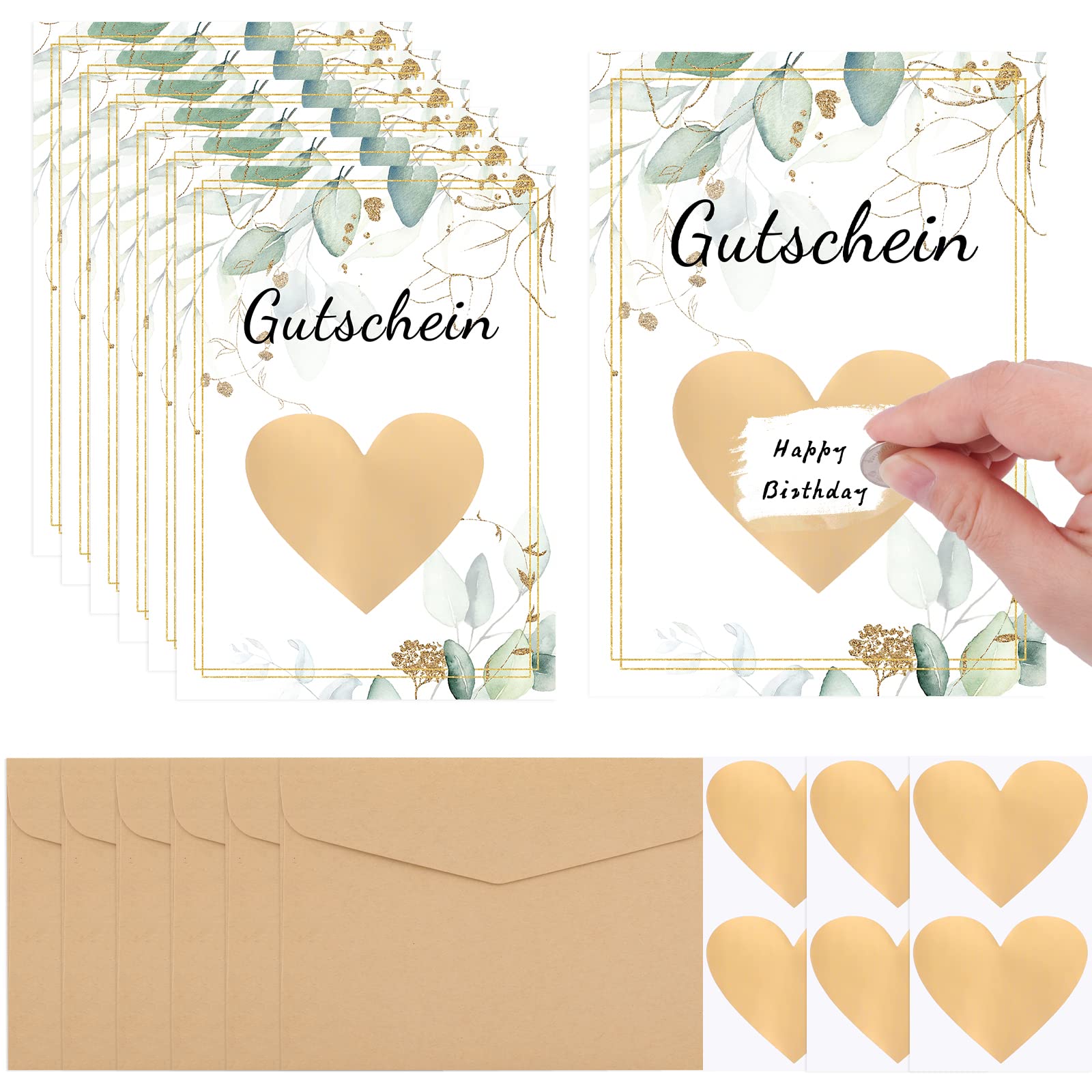 DIY Rubbelkarten mit Umschlägen Set, 6 Stück Rubbelkarten Selbst Beschriften, mit 6 Kraftpapier Umschläge, und 3 Herzform Kratzfilm, für Geburtstag, Party, Hochzeit etc. Style A Angebot bei HelloDeals