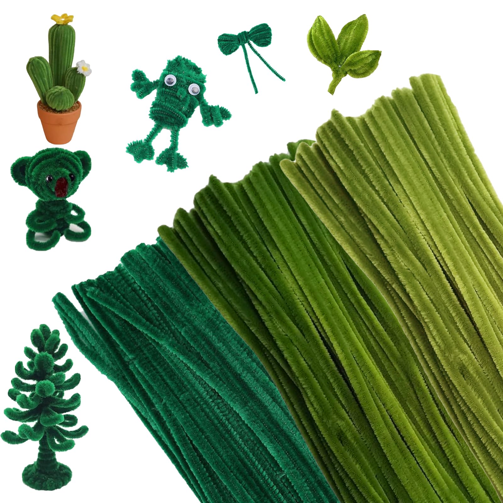 MIYUANNGKJ 300 Skt Pfeifenreiniger, 3 Verschiedene Grün Pfeifenputzer Biegeplüsch Basteldraht 30cm Pfeifenreiniger Chenilledraht Pfeiffendraht für Kreative DIY-Projekte und Basteldeko für Kinder Angebot bei HelloDeals