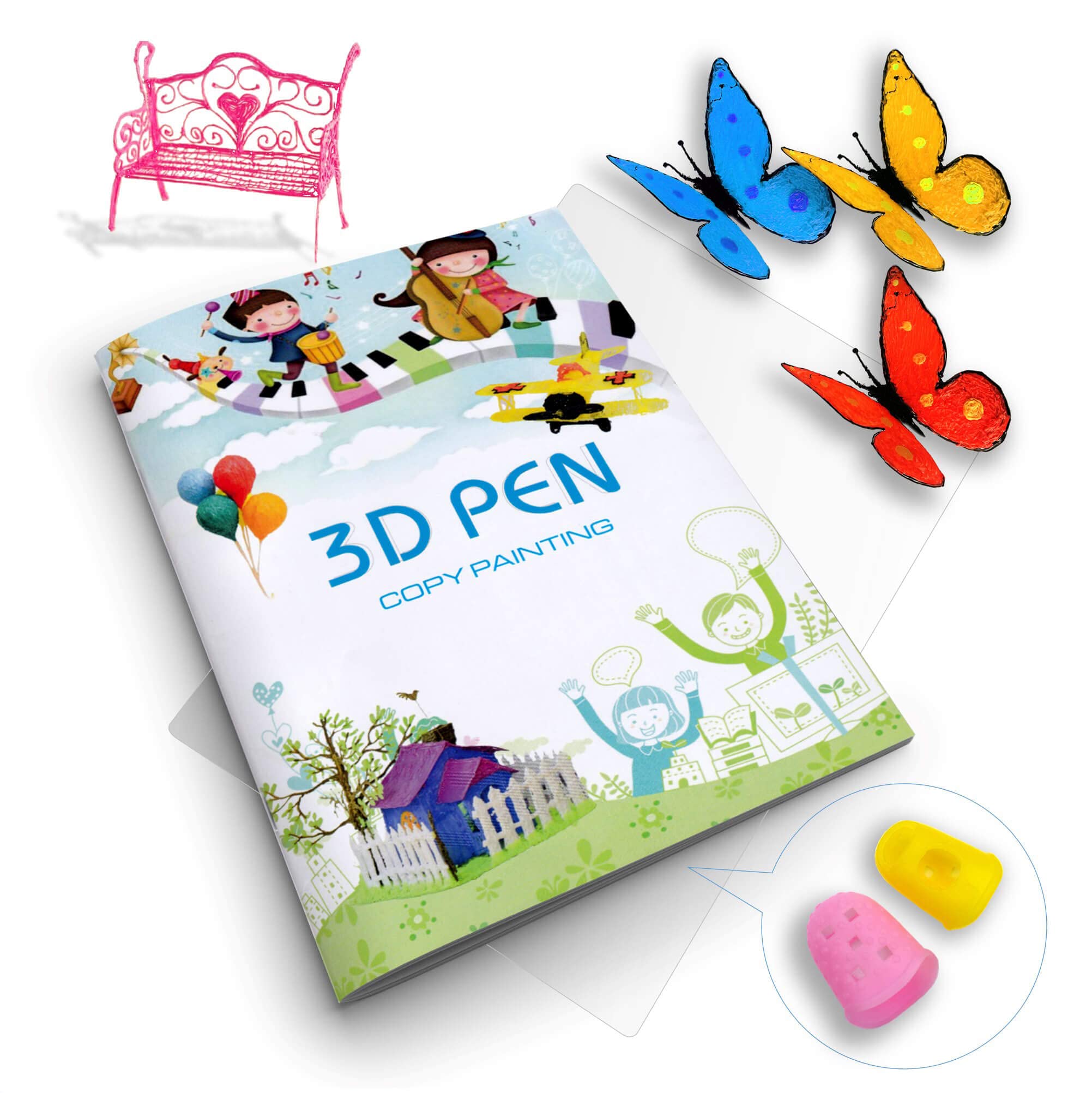 3D-Druck-Zeichenbuch, wiederverwendbare, farbenfrohe Vorlage mit 40 Mustern aus dickem Papier mit einer durchsichtigen Platte, Mal-Graffiti-Vorlage für 3D-Stift, DIY-Geschenk Happy Childhood) Angebot bei HelloDeals
