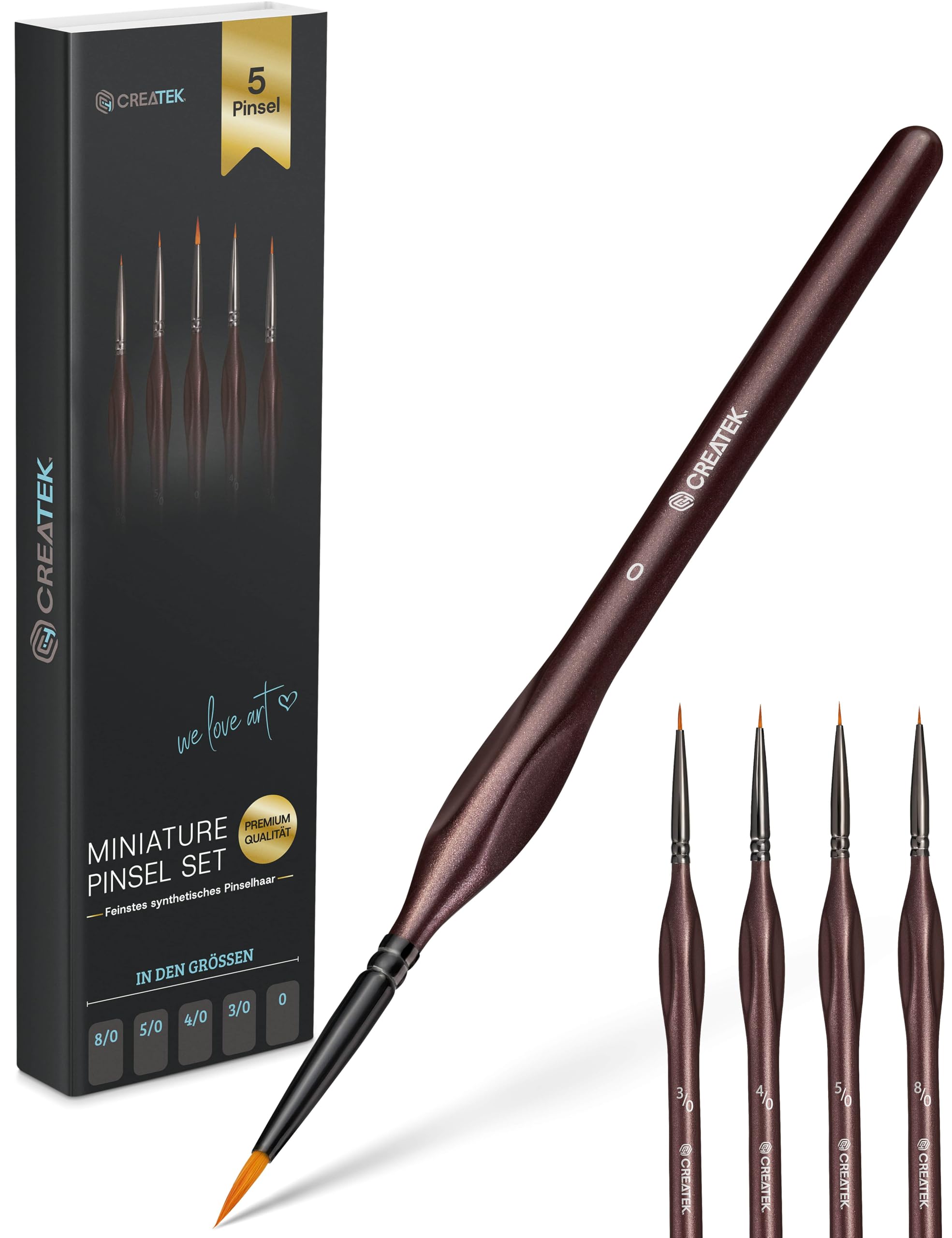 CreaTek - 5 extra feine Pinsel Acryl für höchste Präzision & Details | Premium Bi-Nylon Technologie - Künstlerpinsel Miniatur Pinsel Set, Modellbau & Malen nach Zahlen Pinsel Angebot bei HelloDeals