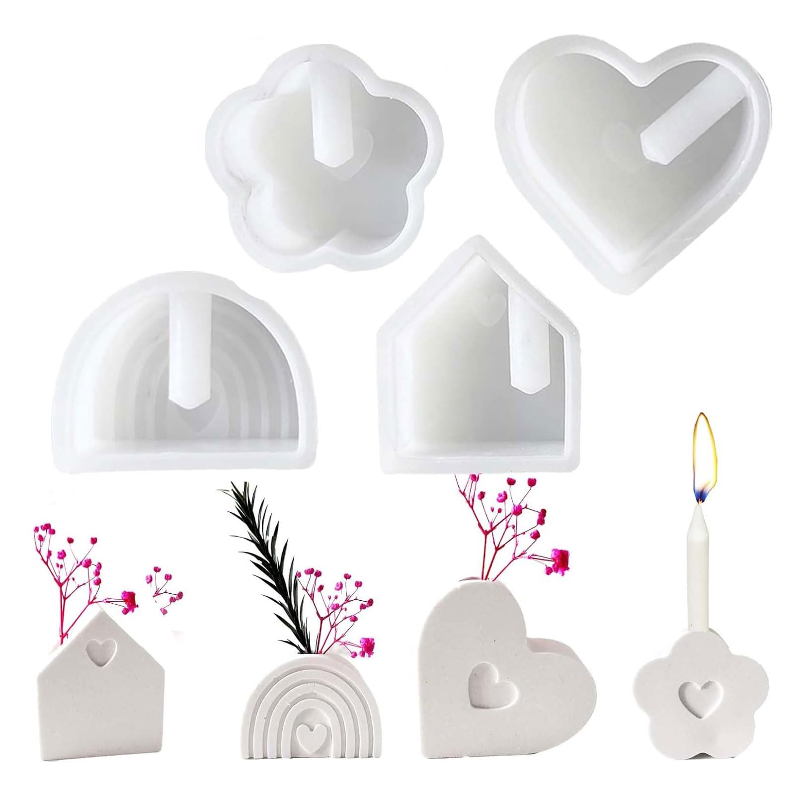 4 Stück Silikonformen Gießformen – Kerzenhalter Silikonform Weihnachten, Gießform für Gips, Seife & Harz, Wiederverwendbare Gießformen Silikon für Stabkerzen, Teelichter & Blumenarrangements Angebot bei HelloDeals