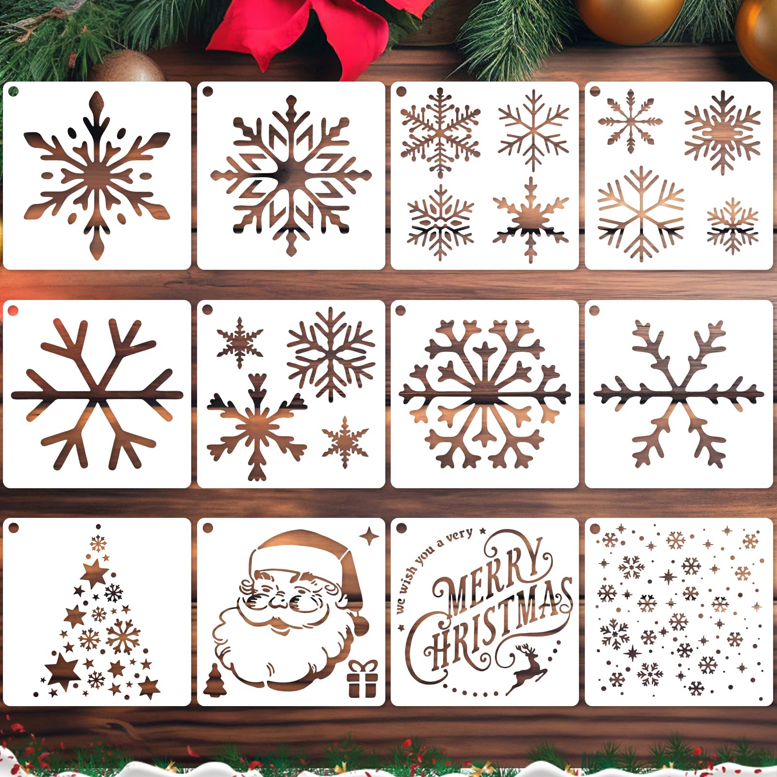 12 Stück Weihnachten Schablonen Schneeflocken Set, Kunststoff Zeichenschablonen Malschablonen Wiederverwendbare Schneespray Fenster Schablonen Handwerk DIY Weihnachtsschablonen Dekoration Angebot bei HelloDeals