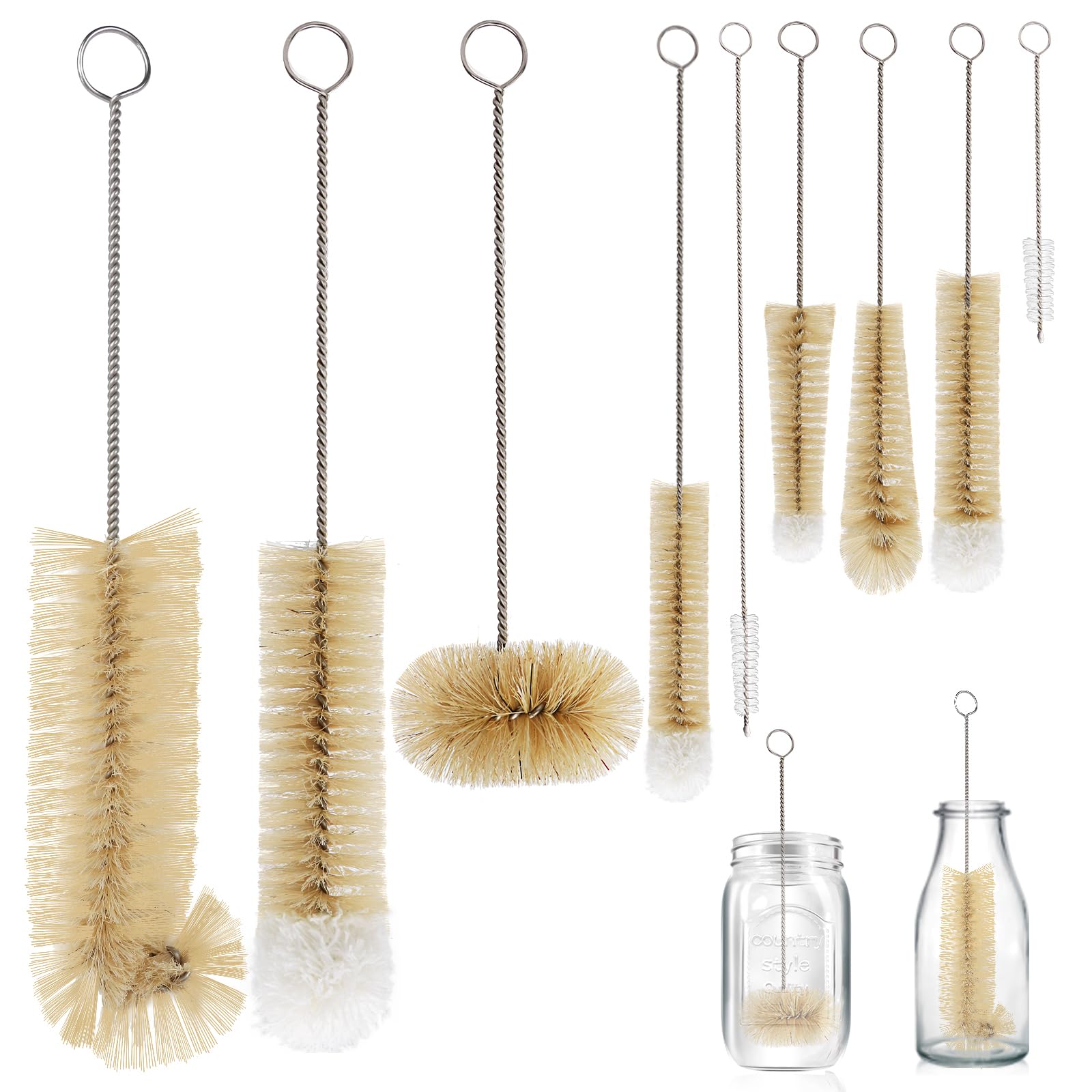 MASTERTOP Flaschenbürste Set,9-Teiliges Lang Flaschenbürsten Reinigungsbürste mit Flauschiger Pomponkopf, Flaschenputzer Flaschenreiniger Bürste für Strohhalm, Milchflasche, Weinglas, Dekanter Milchig Angebot bei HelloDeals