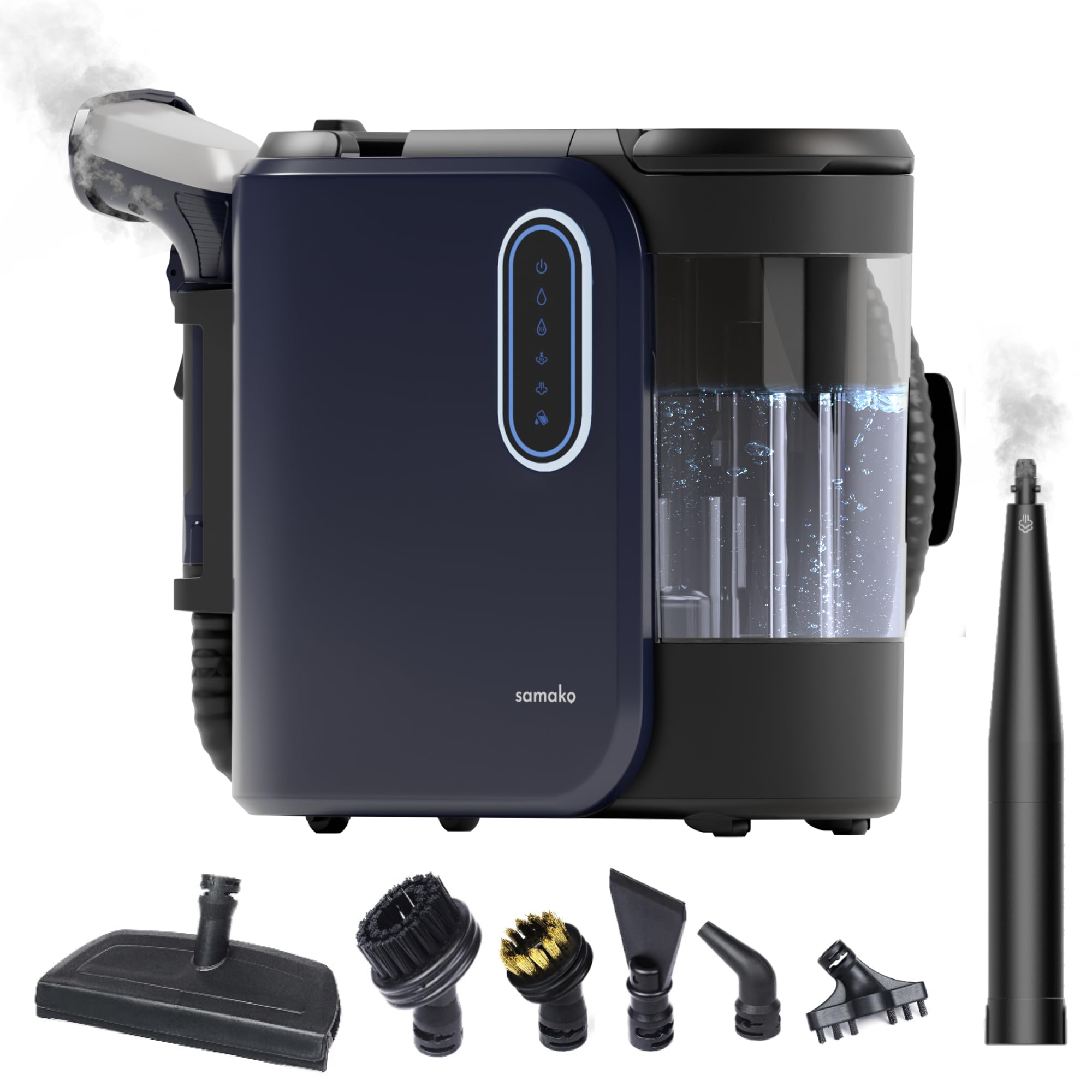 SAMAKO PowerClean Pro – Polsterreiniger Gerät mit Dampf-Funktion & HEPA-Filter – Tiefenreinigung für Teppiche, Polster & Sofas – Große Wassertanks & 8 Aufsätze mit PrecisionClean-Technologier, Blau Angebot bei HelloDeals