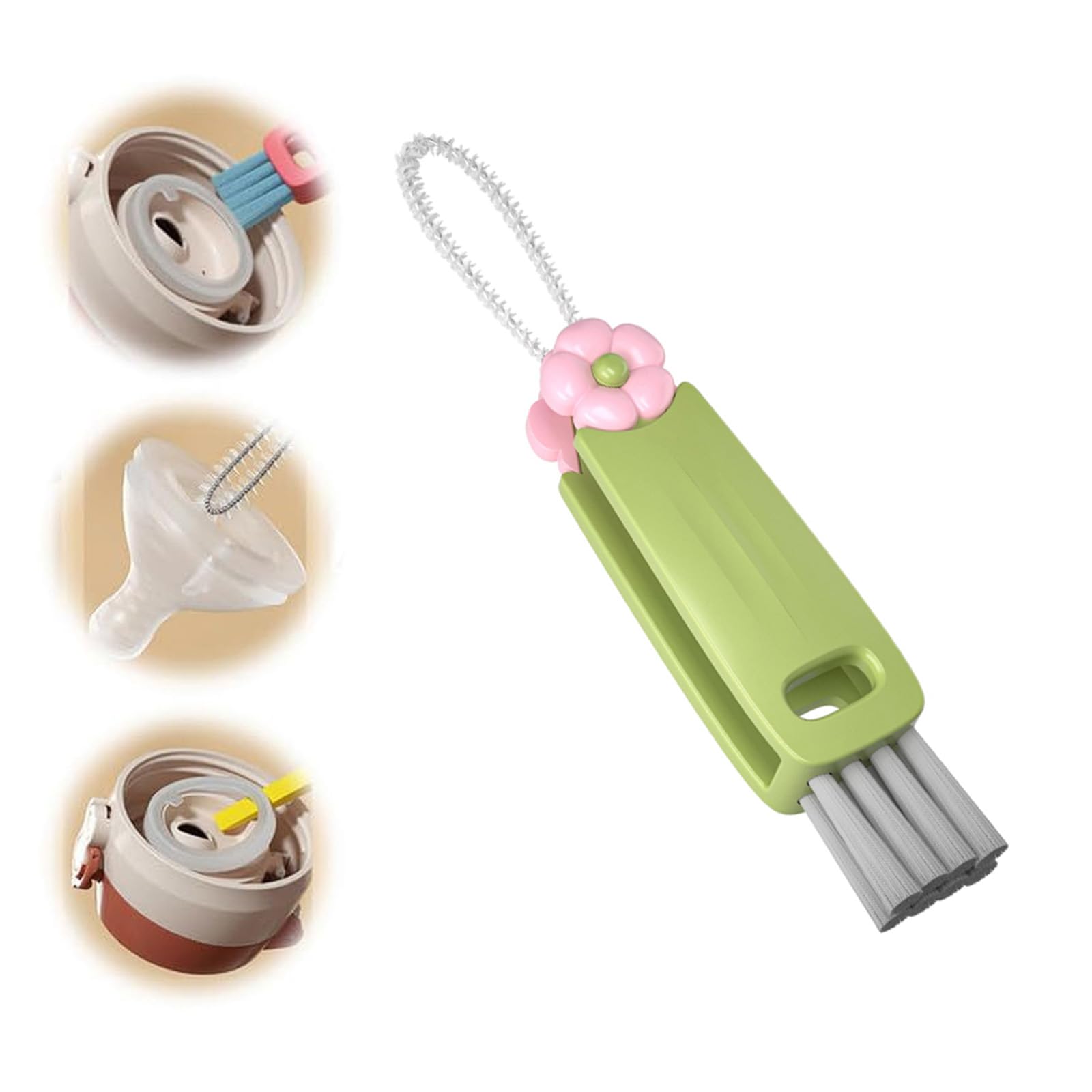 3-in-1-Becherdeckel-Reinigungsbürste, Flaschendeckelbürste, multifunktionale Spaltreinigungsbürste, Wasserflaschen-Reinigungsbürsten-Set, geeignet für Verschiedene Tassen und Flaschen (Grün) Angebot bei HelloDeals