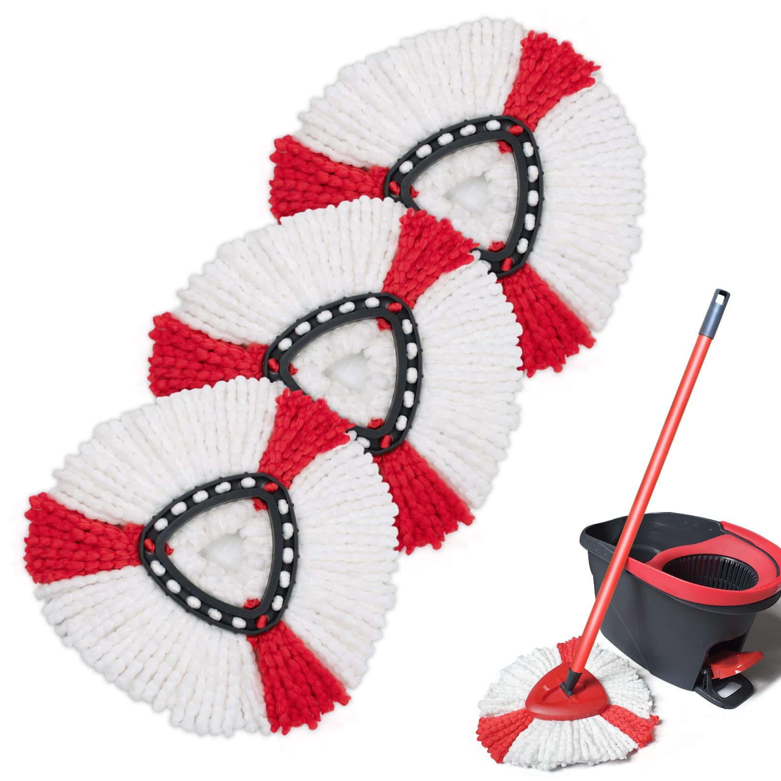 3 Stück Moppköpfe Kompatibel,Mikrofaser Wischmopp Ersatzköpfe,Wischmop Ersatzbezug,Mikrofaser Wischmob,für Vileda Turbo Sets,EasyWring&Clean Bodenwischer,Alle Böden Rot und Weiß Angebot bei HelloDeals