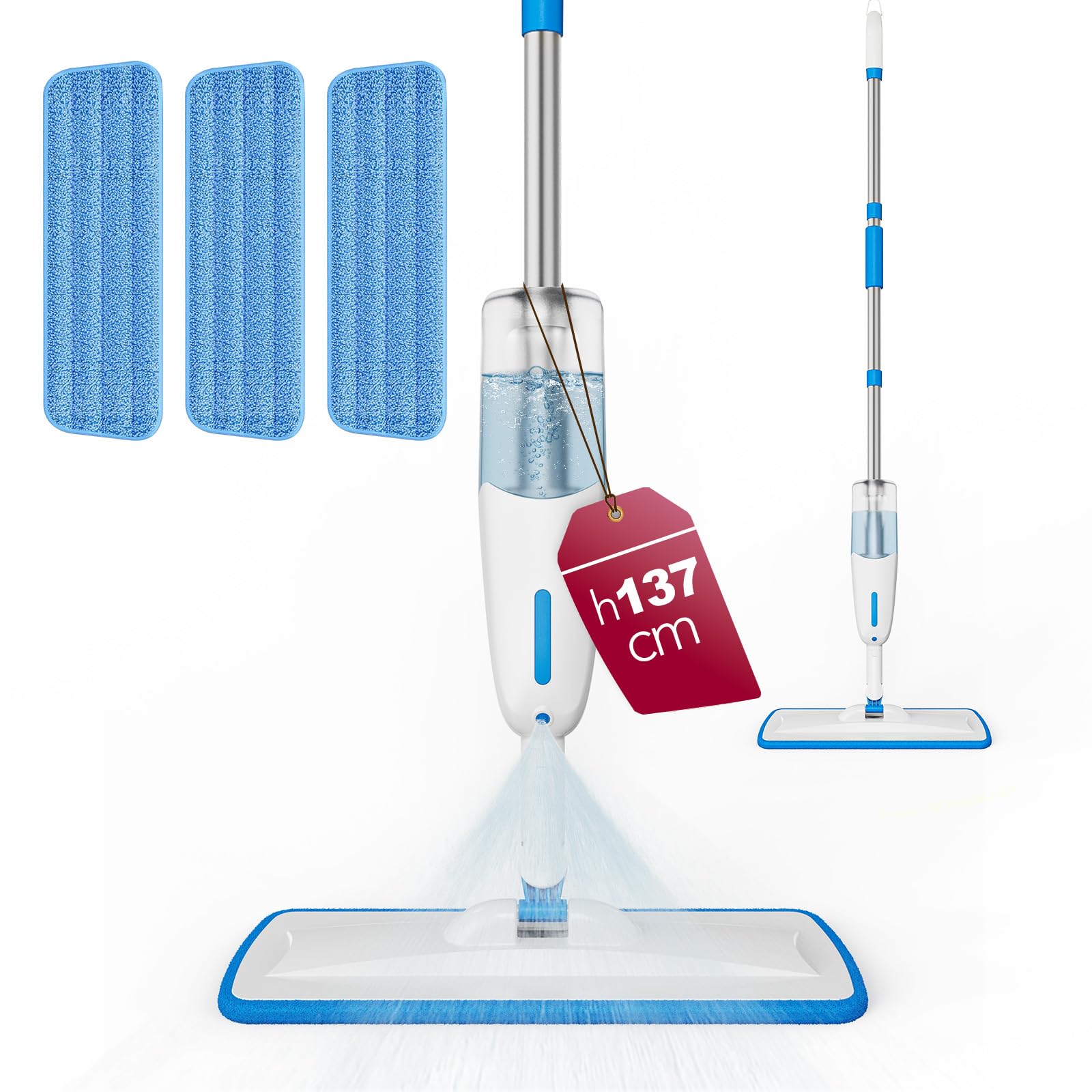 Enigma Sprühwischer 137cm mit 3 Tüchern Nass/Trocken - Nachfüllbar - Leicht Bodenwischer mit Sprühfunktion für Hartböden/Laminat/Holz/Fliesen/Vinyl/Steinböden S1 Angebot bei HelloDeals